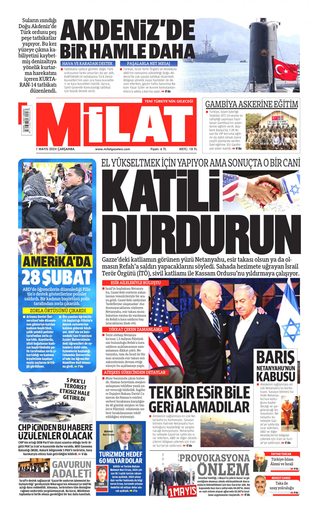 MİLAT gazetesinin 1 Mayıs 2024 tarihli birinci sayfası