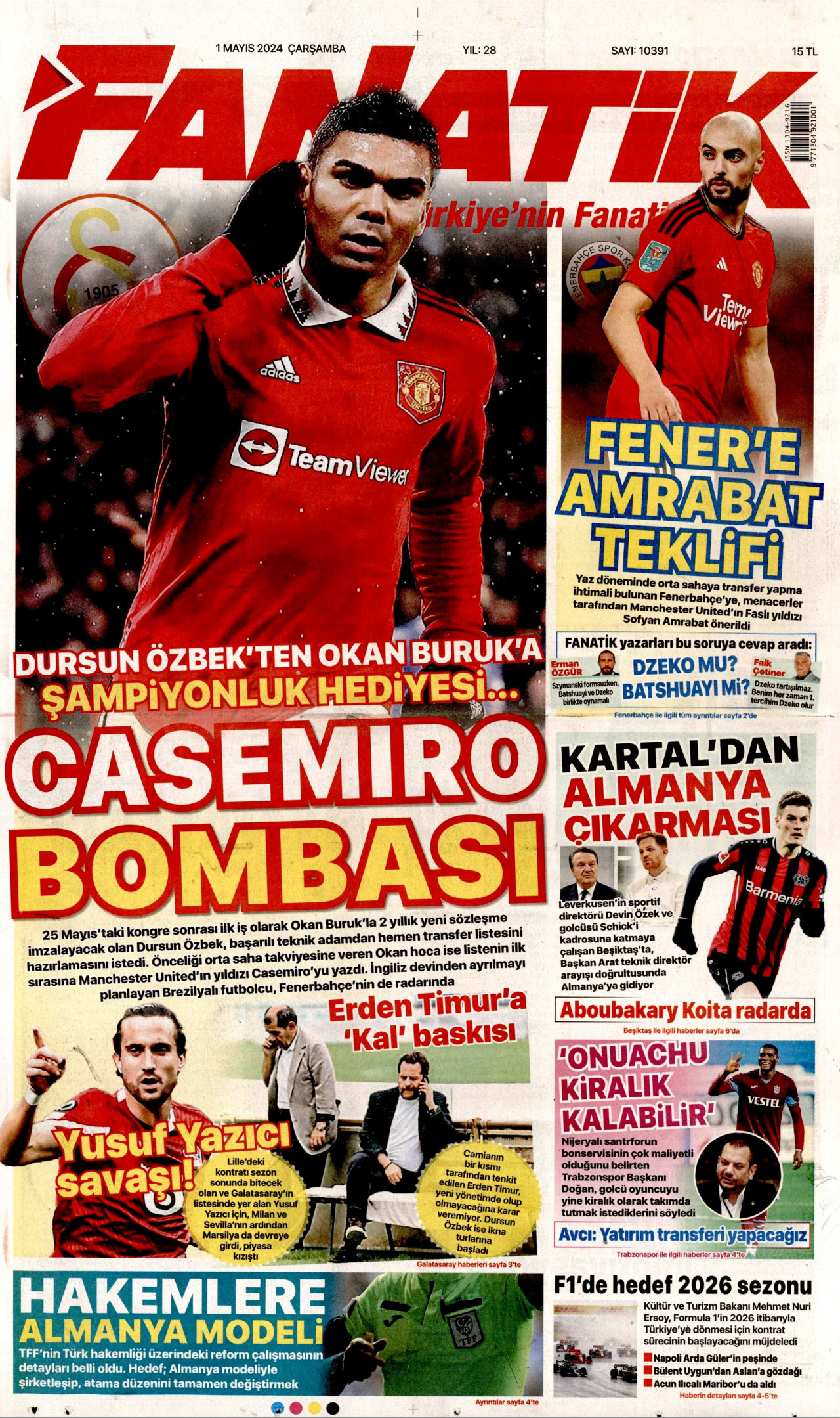 FANATİK gazetesinin 1 Mayıs 2024 tarihli birinci sayfası