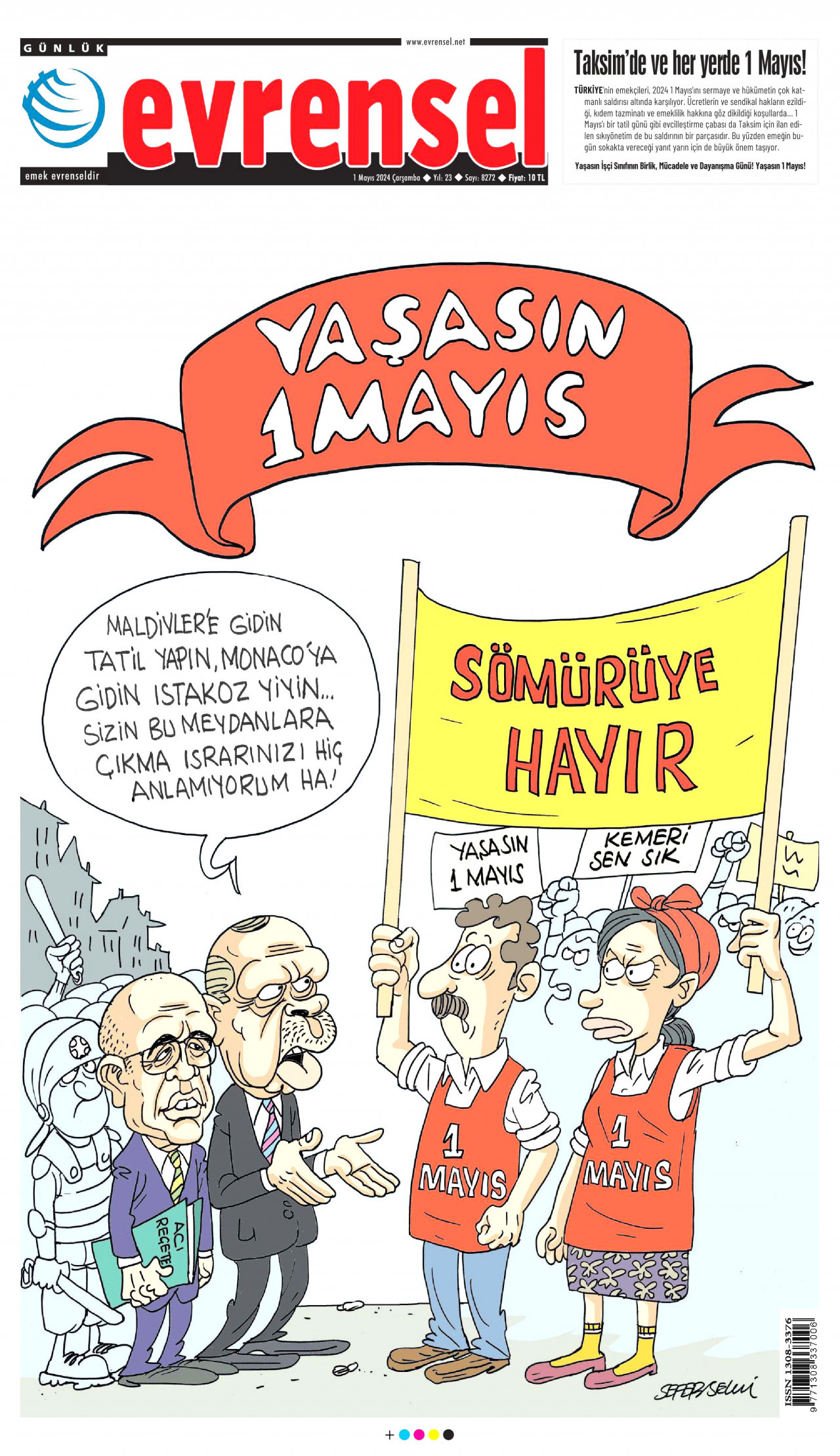 EVRENSEL gazetesinin 1 Mayıs 2024 tarihli birinci sayfası