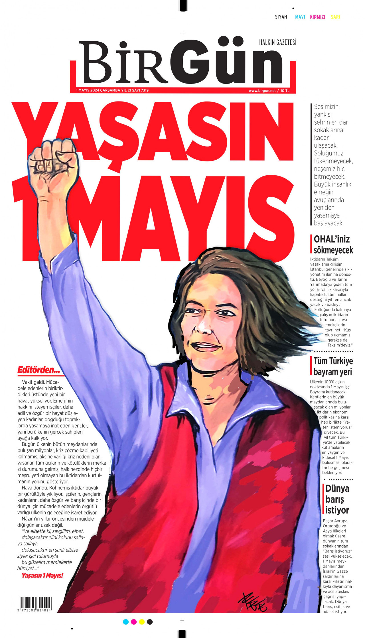 BİRGÜN gazetesinin 1 Mayıs 2024 tarihli birinci sayfası