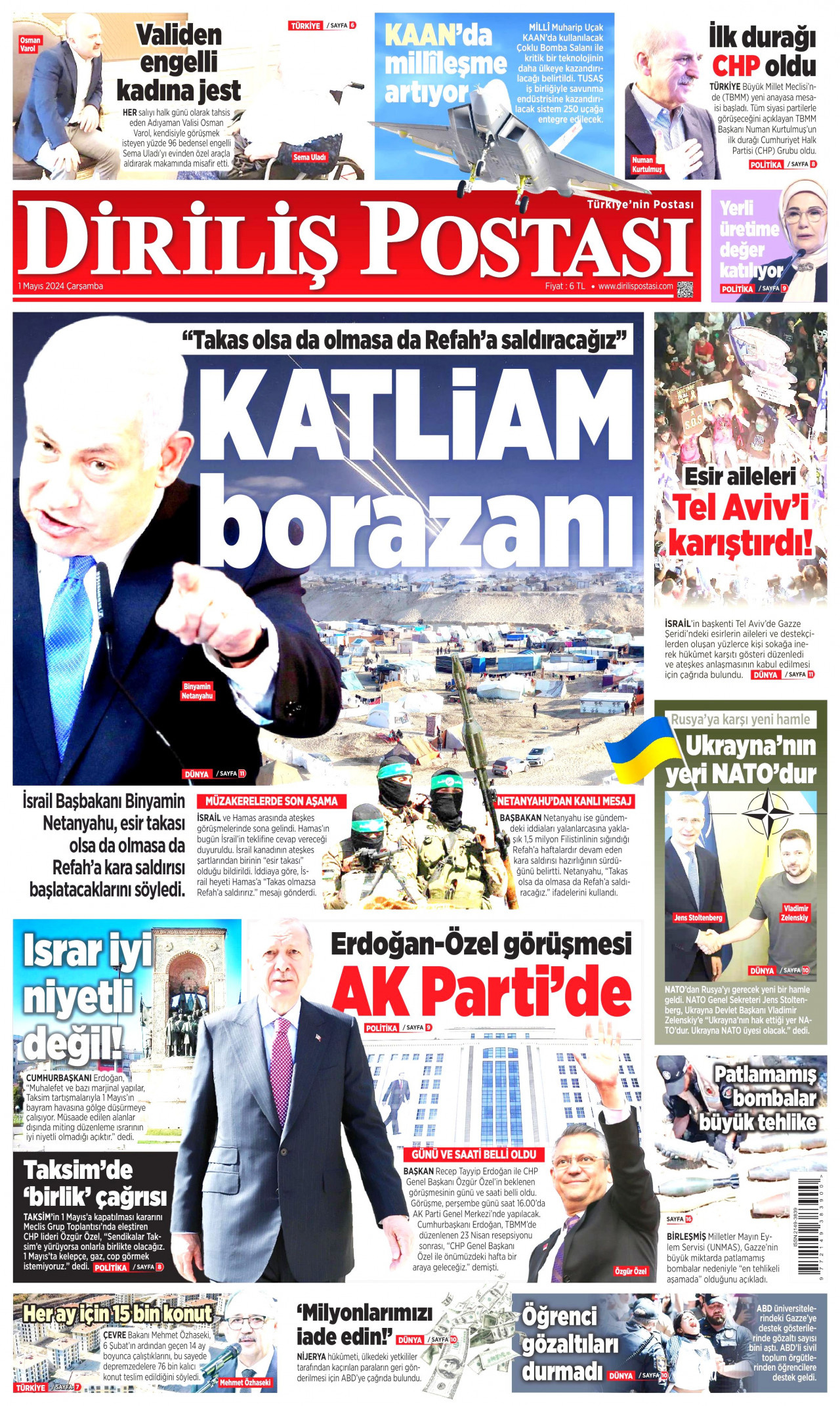 DİRİLİŞ POSTASI gazetesinin 1 Mayıs 2024 tarihli birinci sayfası