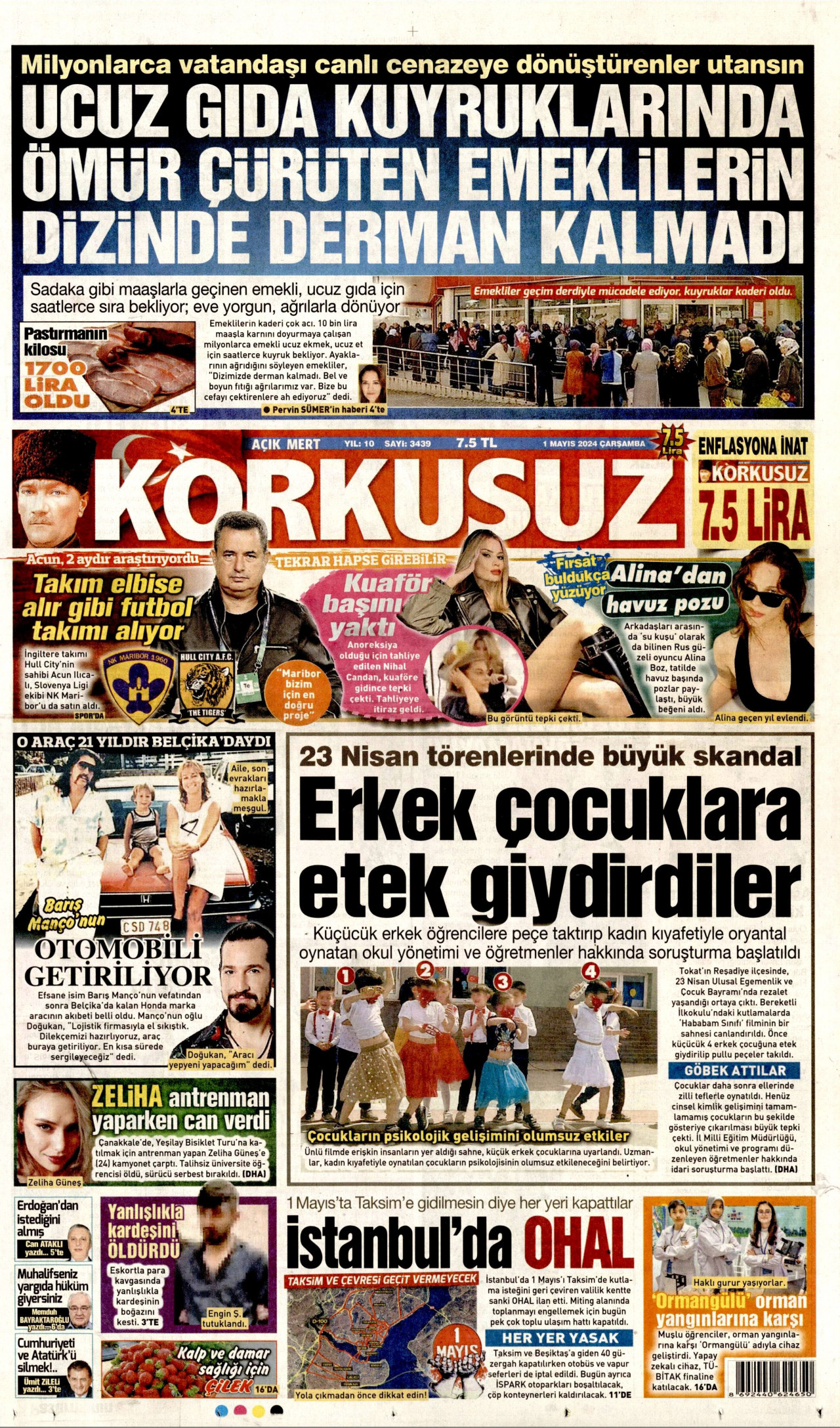KORKUSUZ gazetesinin 1 Mayıs 2024 tarihli birinci sayfası