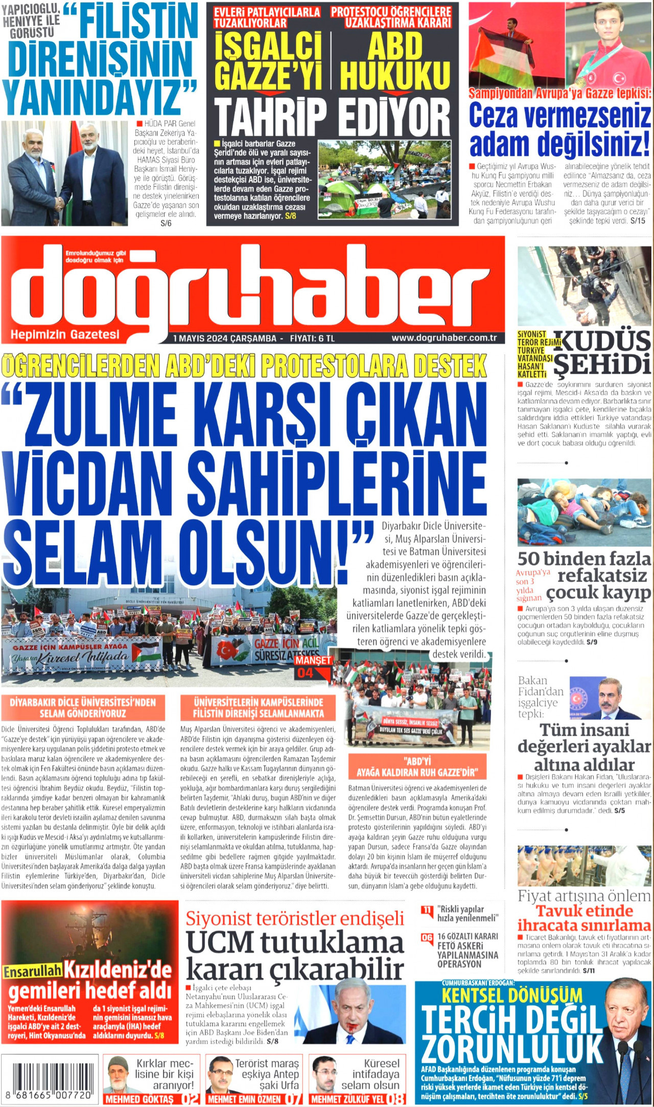DOĞRU HABER gazetesinin 1 Mayıs 2024 tarihli birinci sayfası