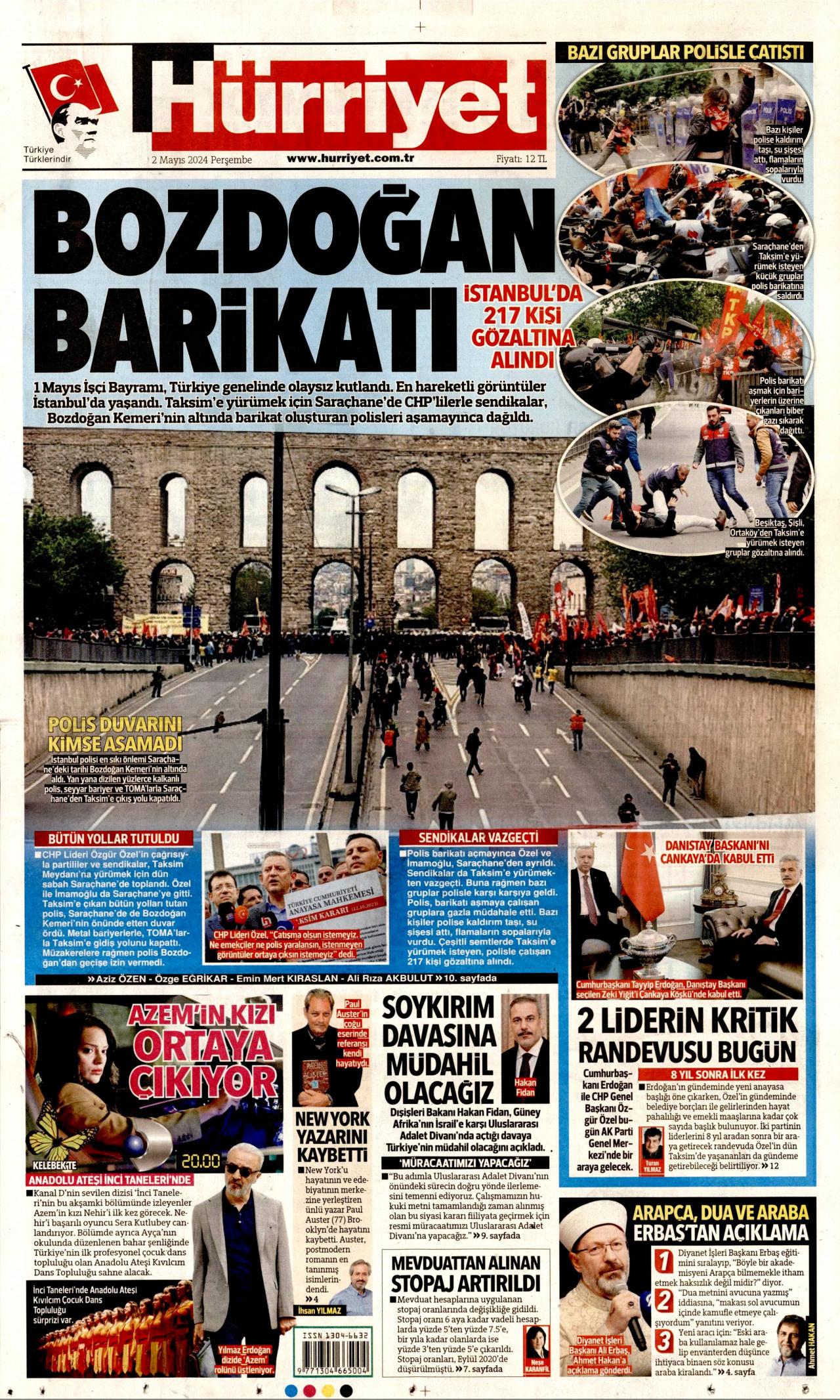 HÜRRİYET gazetesinin 2 Mayıs 2024 tarihli birinci sayfası