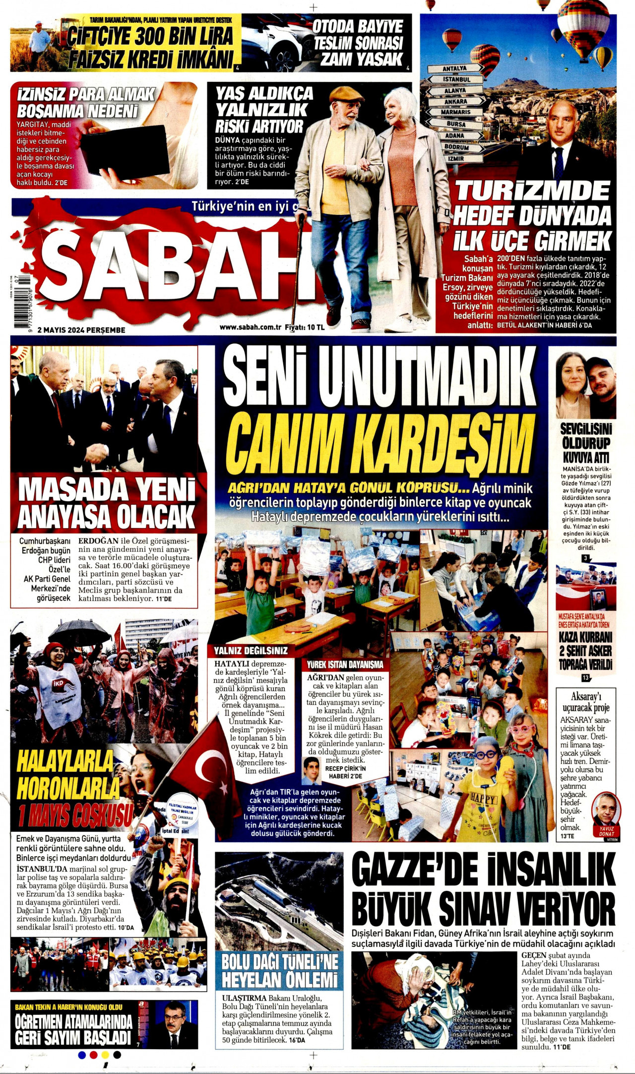 SABAH gazetesinin 2 Mayıs 2024 tarihli birinci sayfası