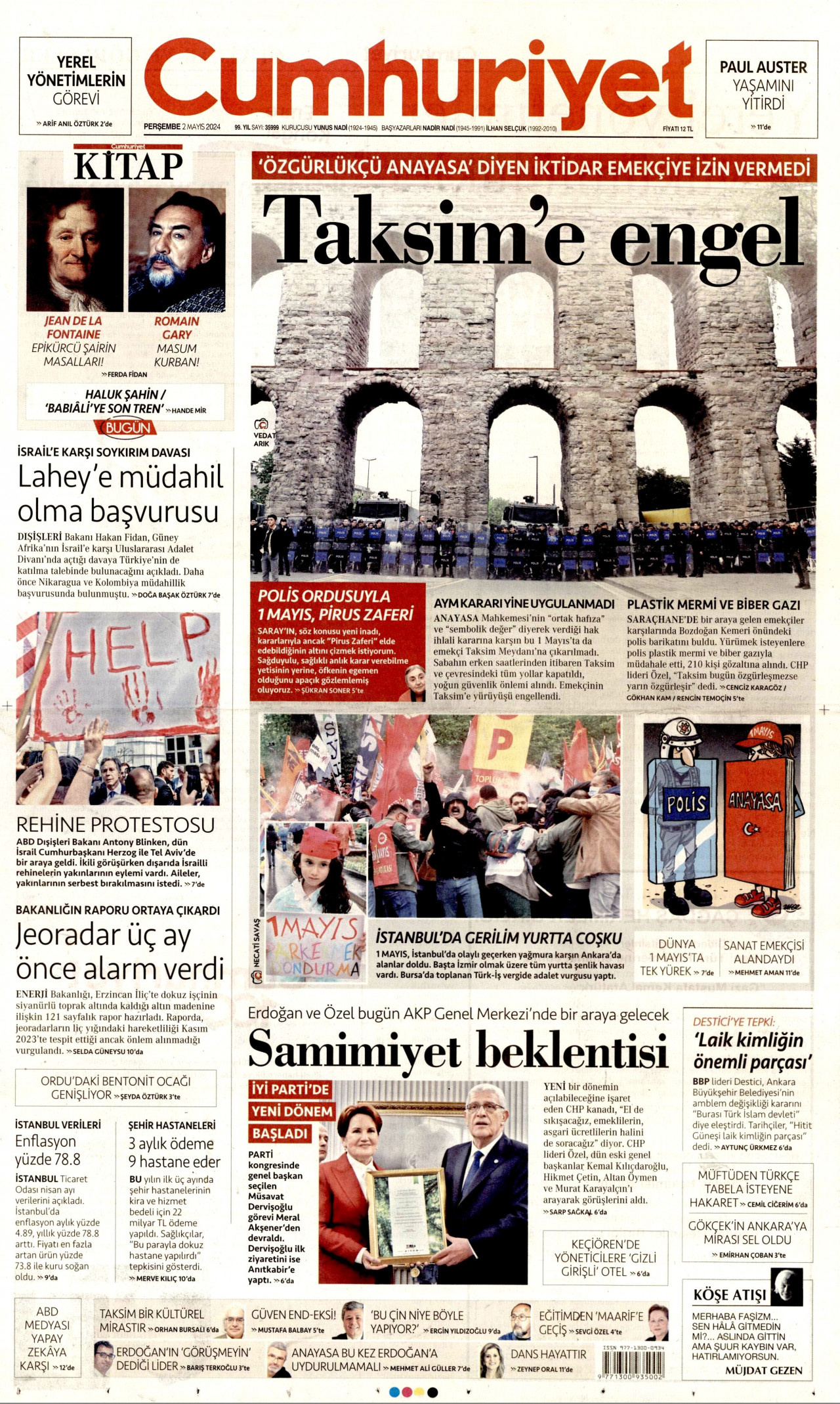 CUMHURİYET gazetesinin 2 Mayıs 2024 tarihli birinci sayfası