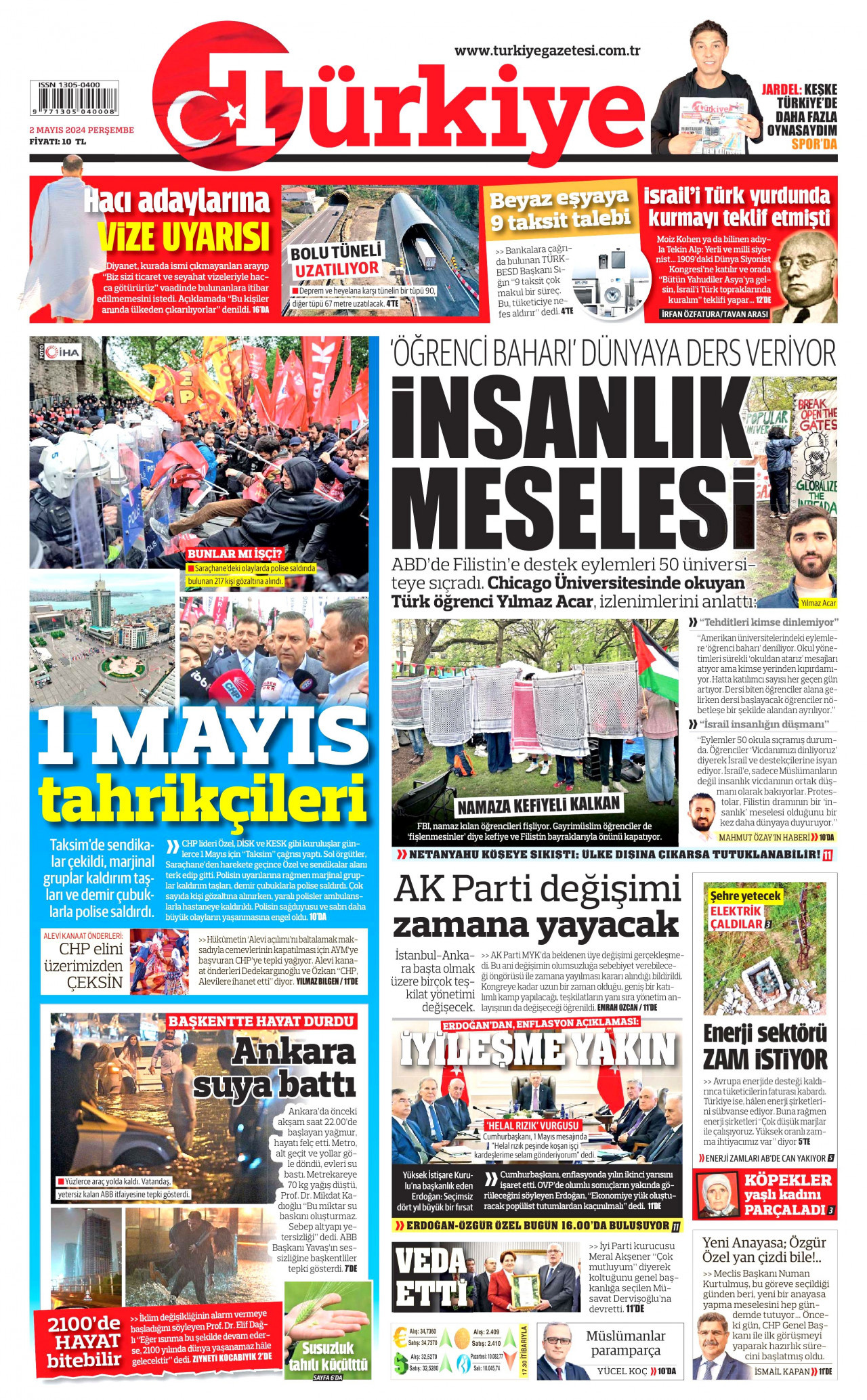 TÜRKİYE GAZETESİ gazetesinin 2 Mayıs 2024 tarihli birinci sayfası