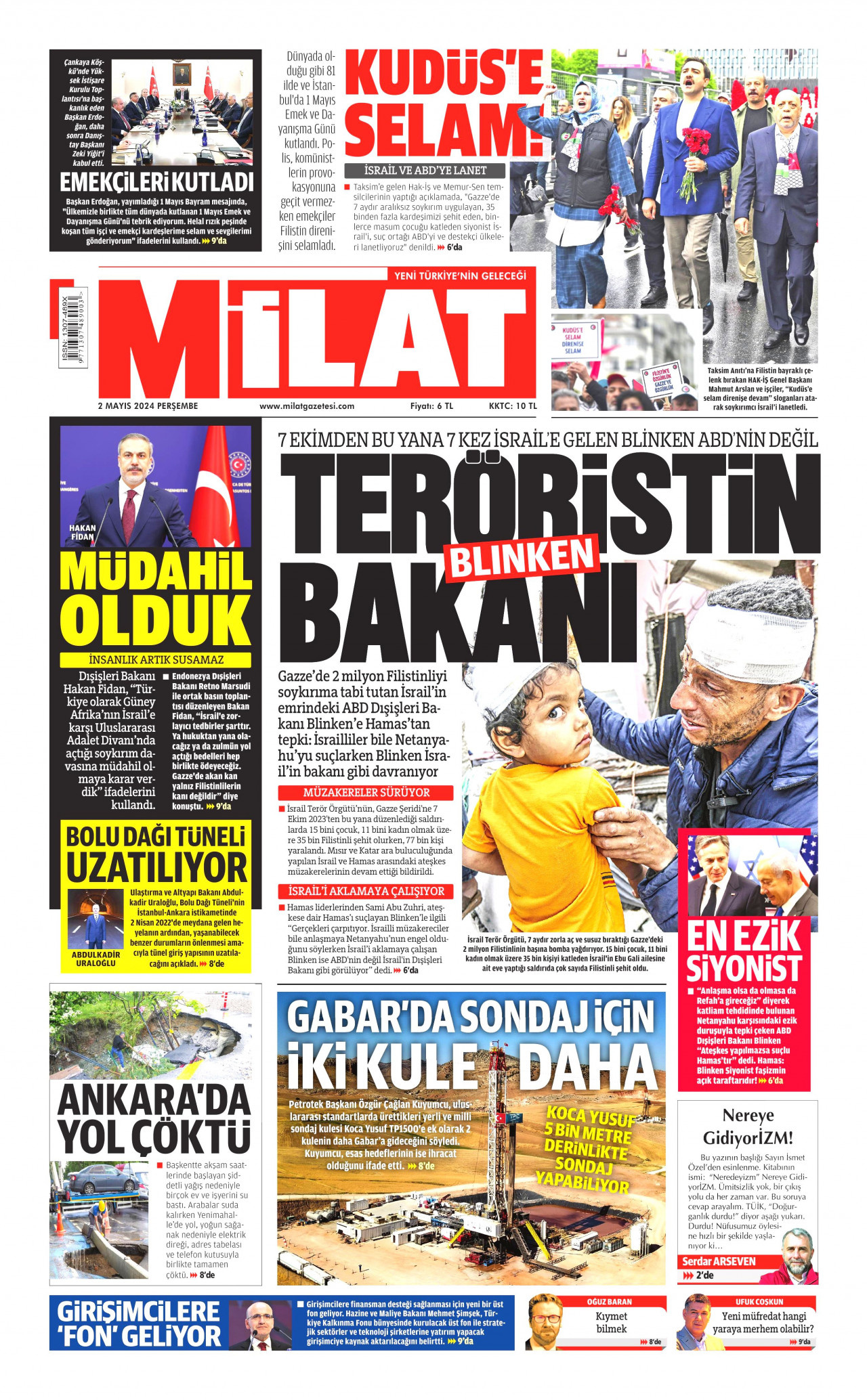 MİLAT gazetesinin 2 Mayıs 2024 tarihli birinci sayfası