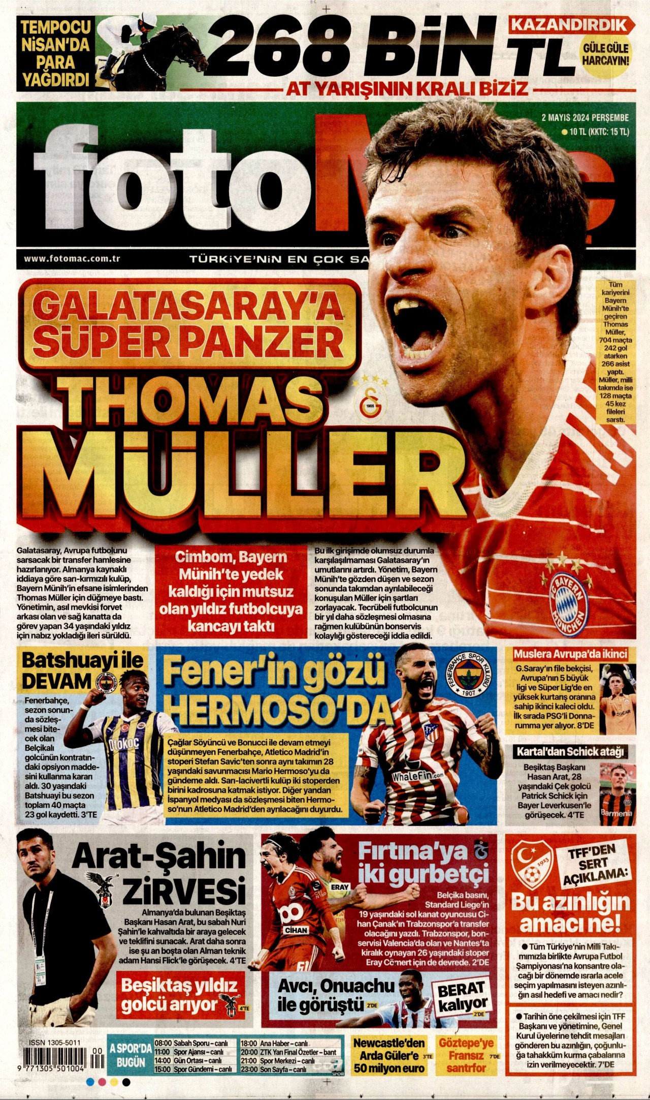 FOTOMAÇ gazetesinin 2 Mayıs 2024 tarihli birinci sayfası