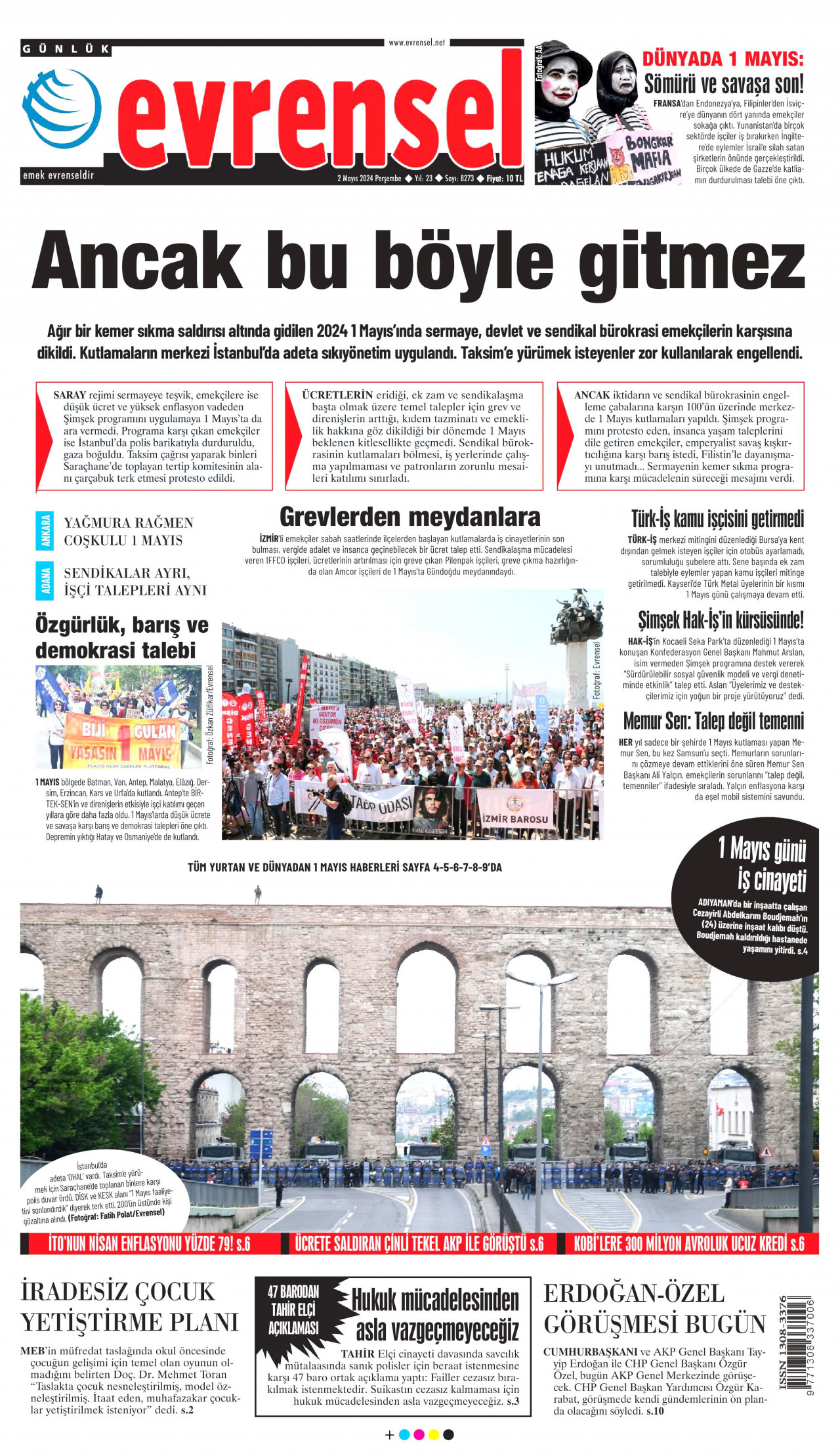EVRENSEL gazetesinin 2 Mayıs 2024 tarihli birinci sayfası