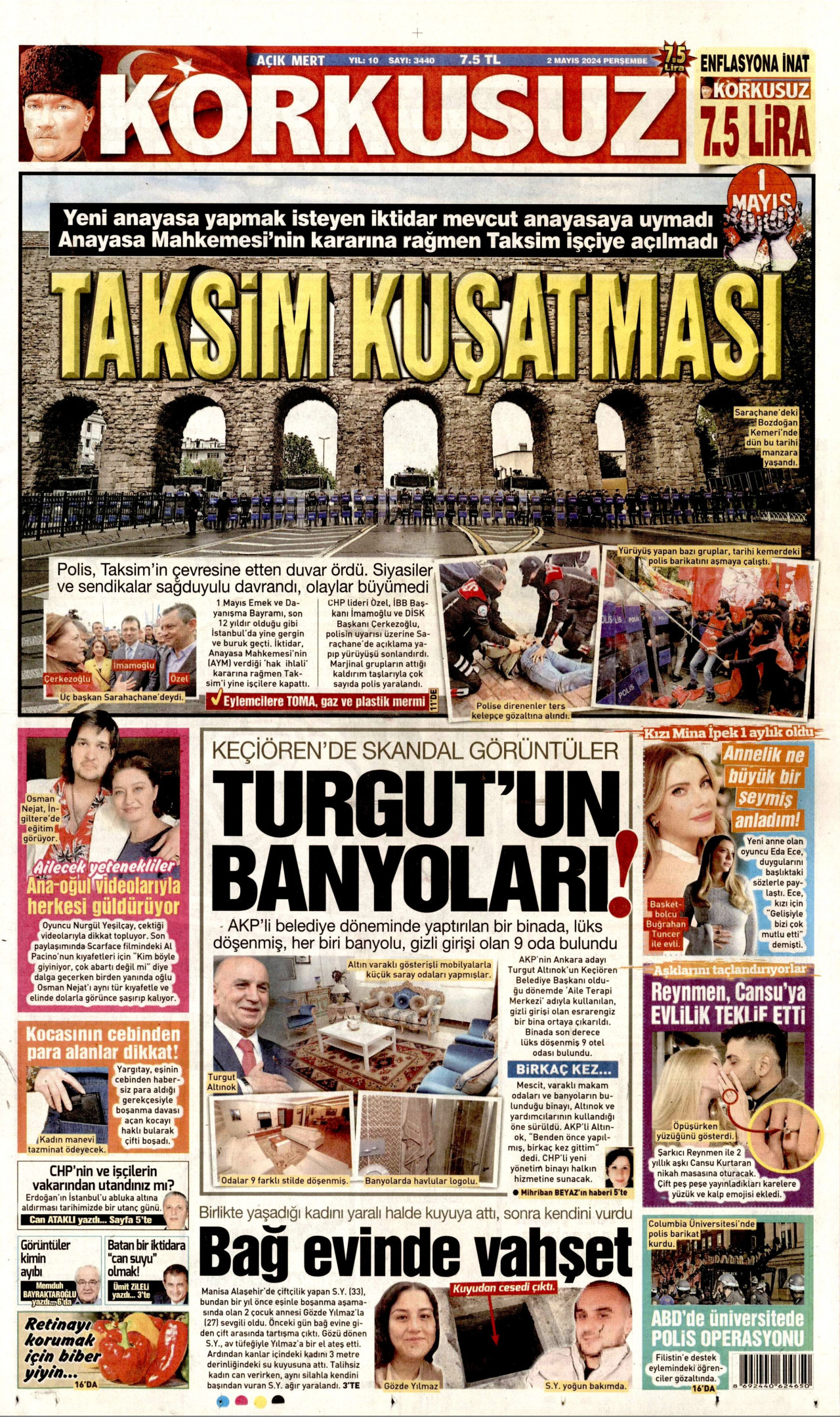 KORKUSUZ gazetesinin 2 Mayıs 2024 tarihli birinci sayfası