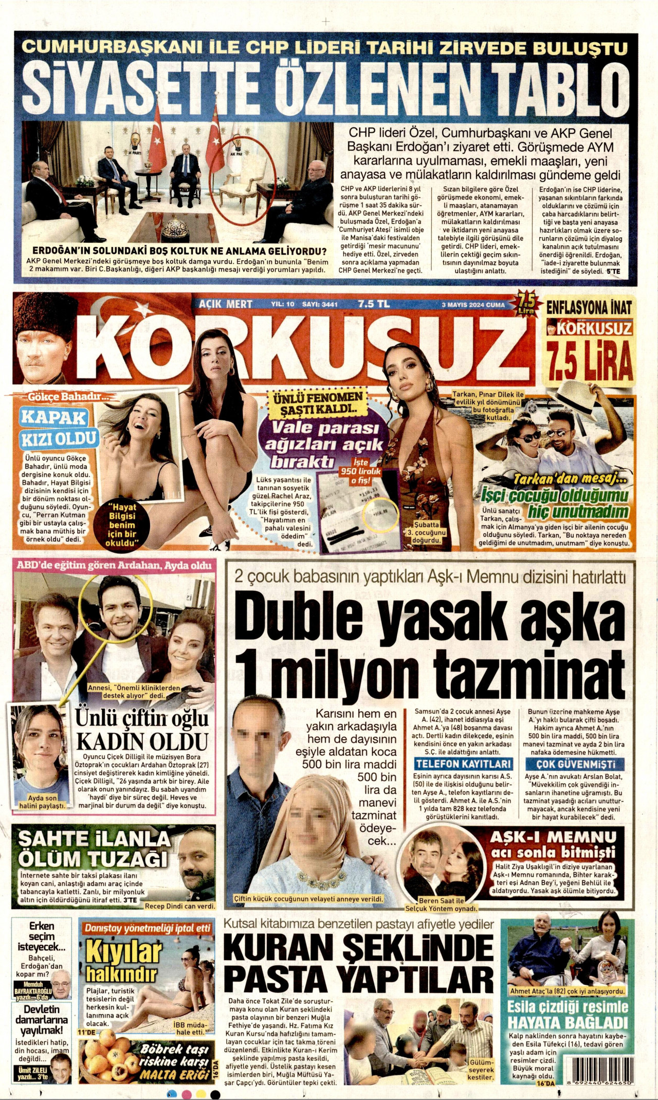 KORKUSUZ gazetesinin 3 Mayıs 2024 tarihli birinci sayfası