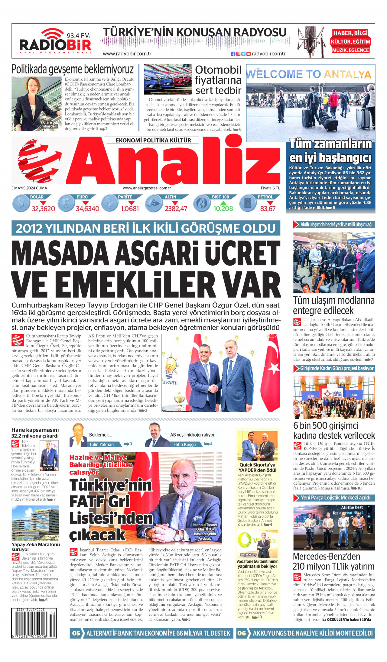 ANALİZ gazetesinin 3 Mayıs 2024 tarihli birinci sayfası