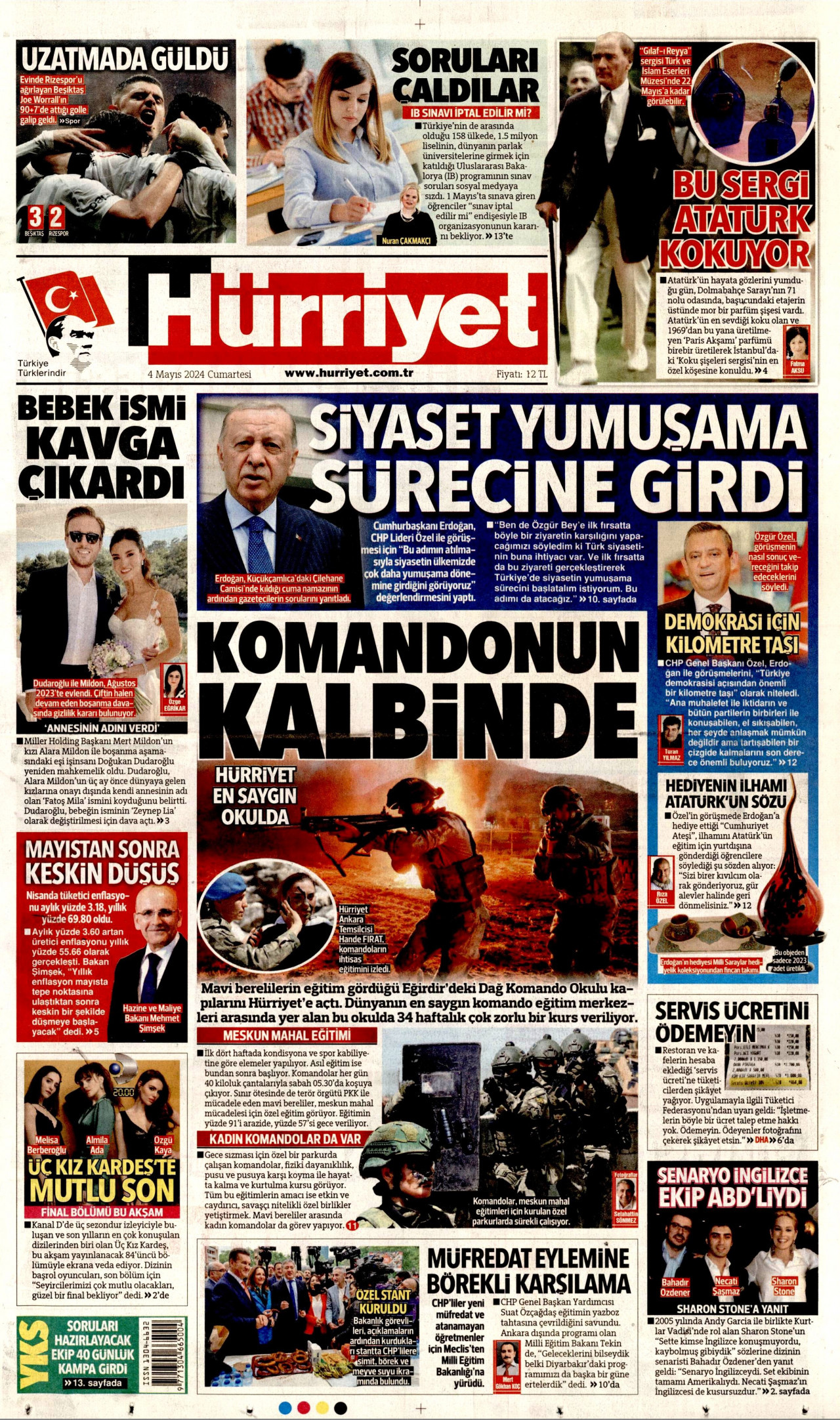 HÜRRİYET gazetesinin 4 Mayıs 2024 tarihli birinci sayfası