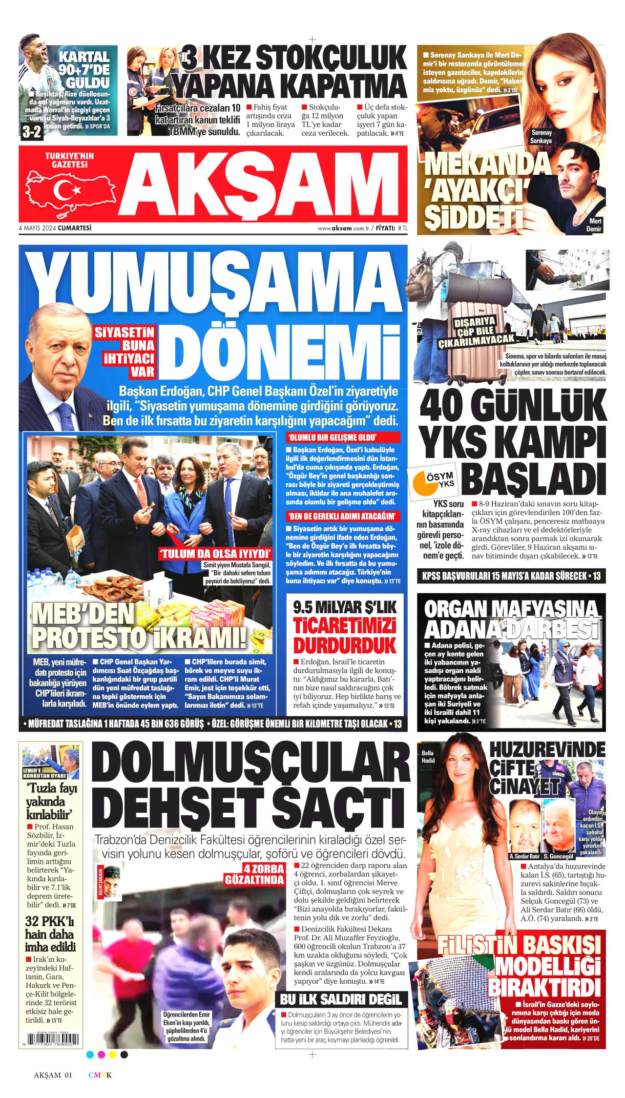 AKŞAM gazetesinin 4 Mayıs 2024 tarihli birinci sayfası