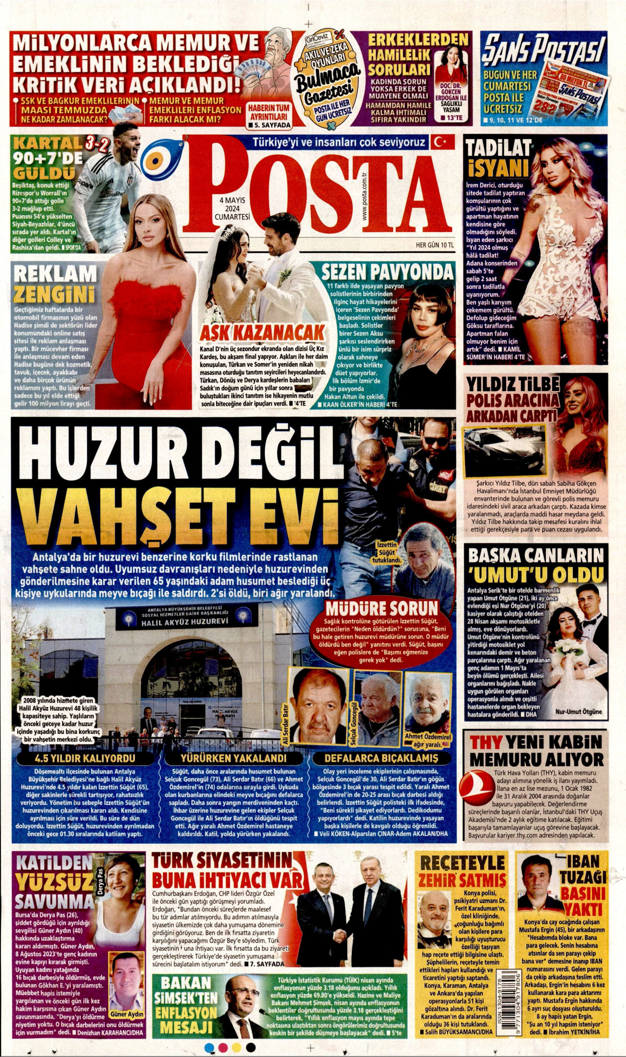 POSTA gazetesinin 4 Mayıs 2024 tarihli birinci sayfası