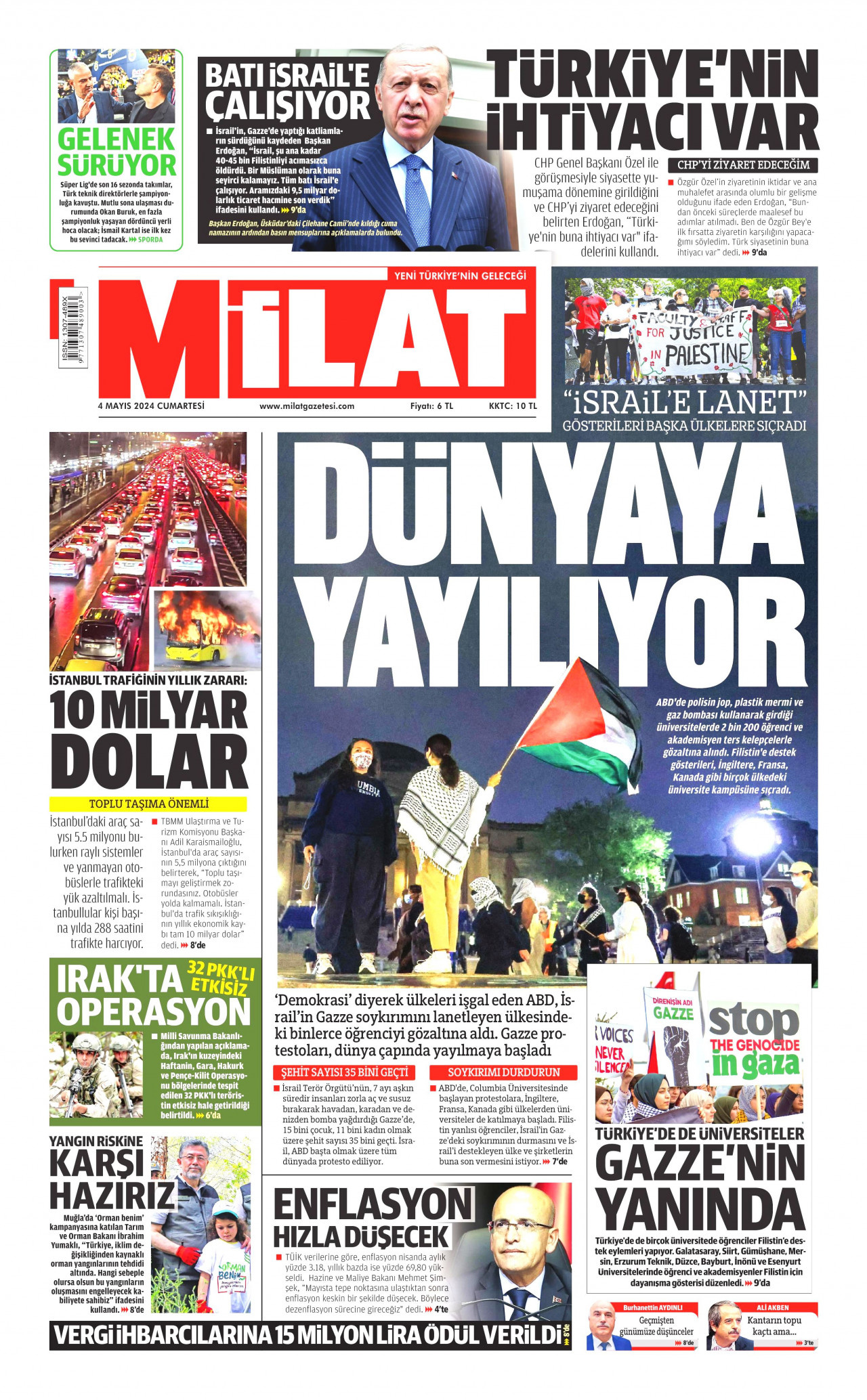 MİLAT gazetesinin 4 Mayıs 2024 tarihli birinci sayfası