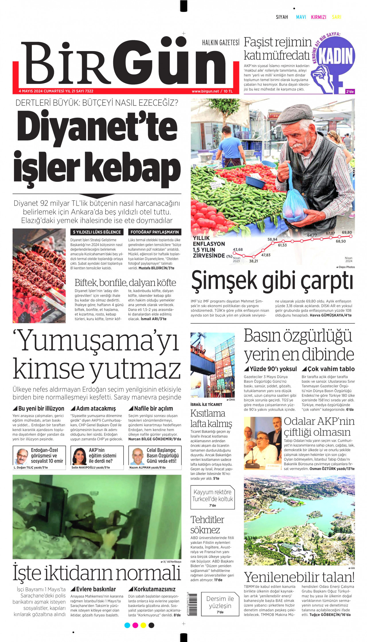 BİRGÜN gazetesinin 4 Mayıs 2024 tarihli birinci sayfası