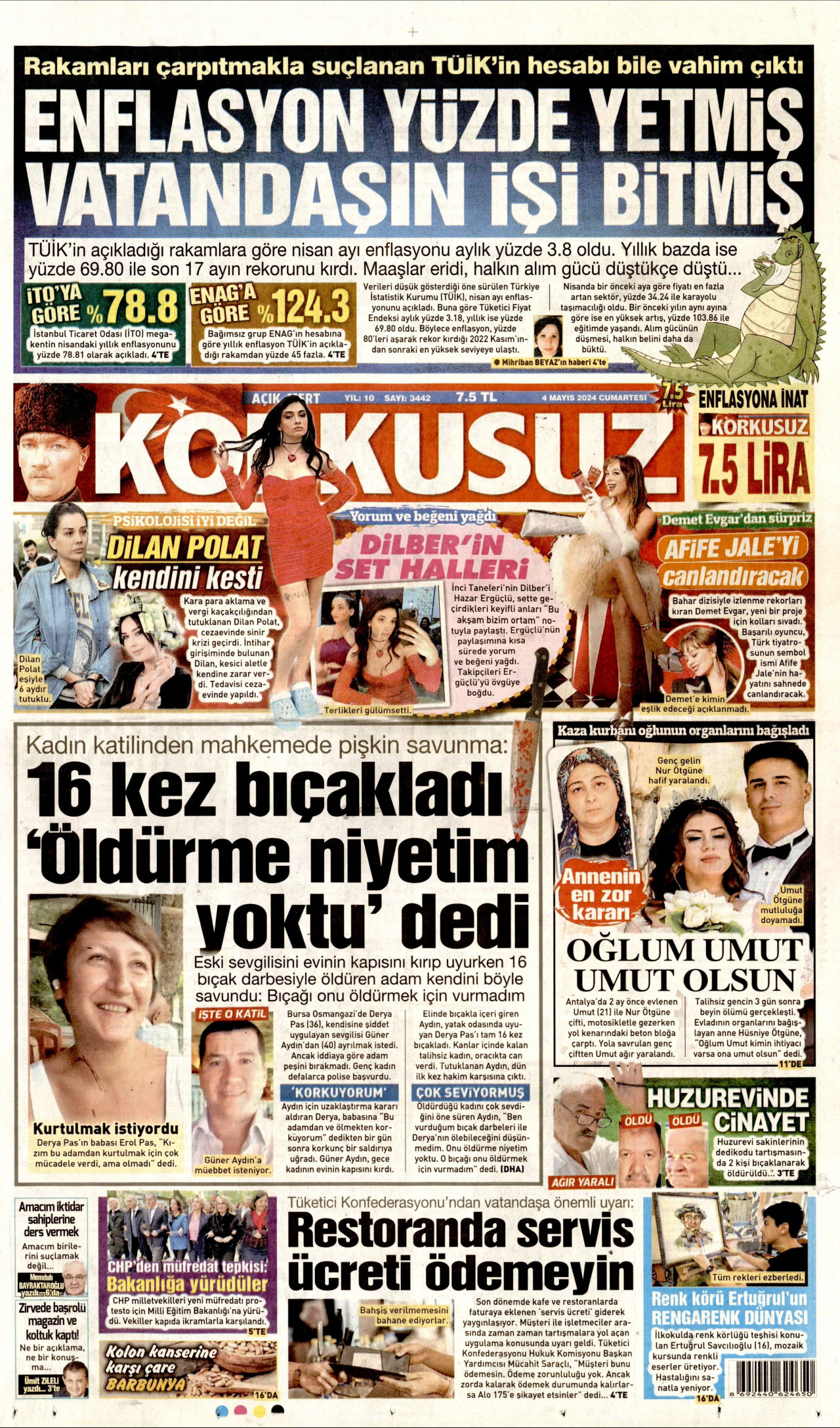 KORKUSUZ gazetesinin 4 Mayıs 2024 tarihli birinci sayfası