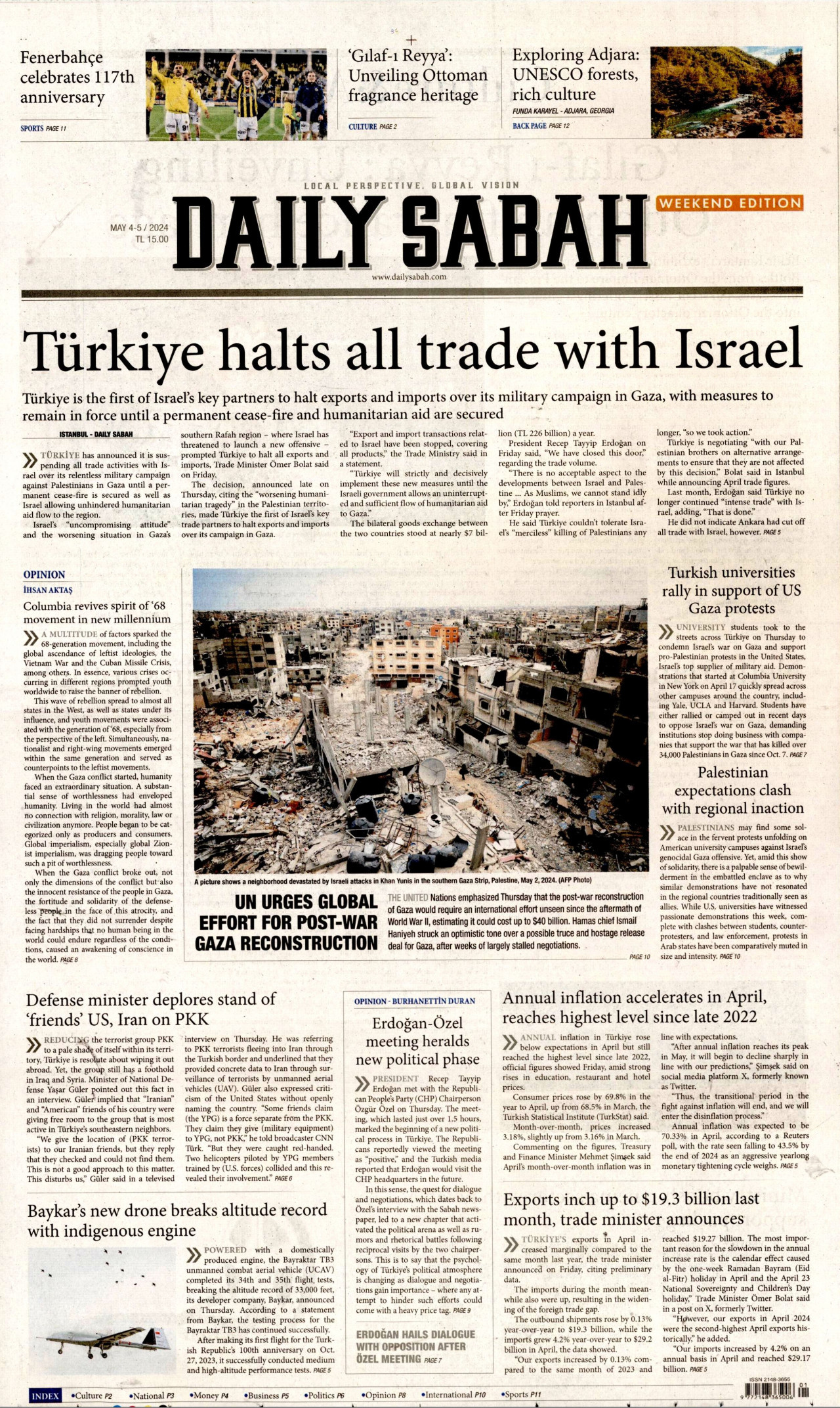 DAİLY SABAH gazetesinin 4 Mayıs 2024 tarihli birinci sayfası