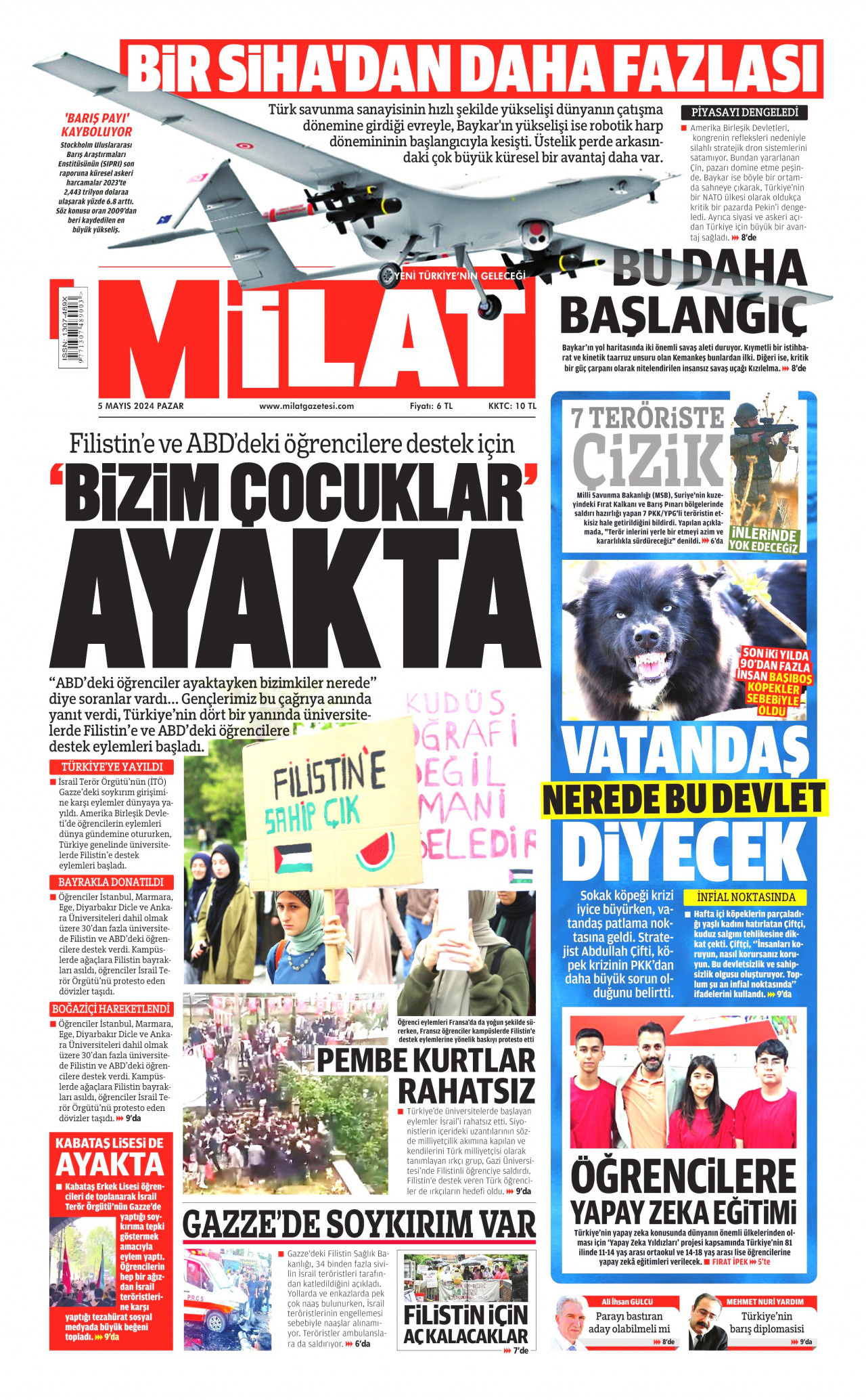 MİLAT gazetesinin 5 Mayıs 2024 tarihli birinci sayfası