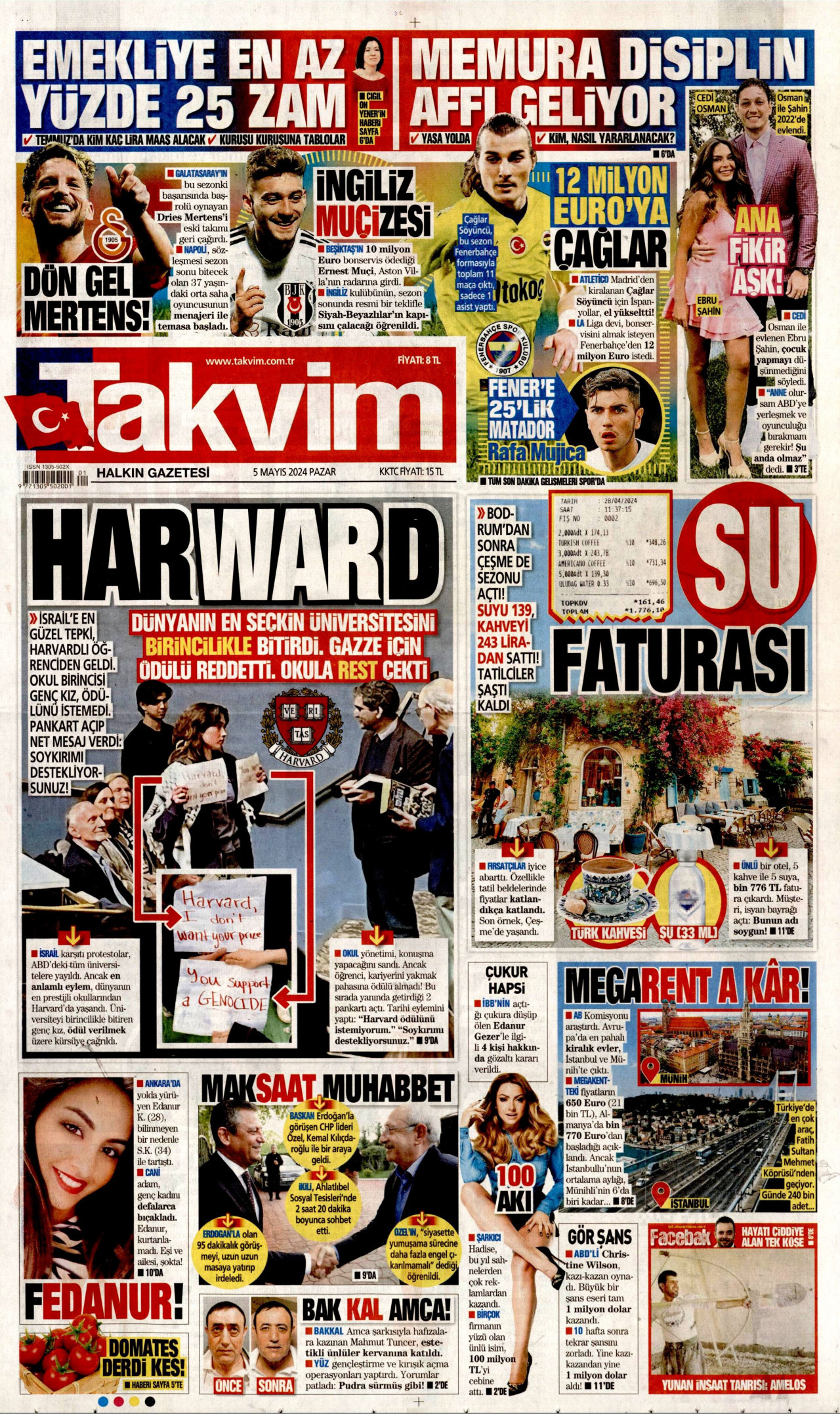 TAKVİM gazetesinin 5 Mayıs 2024 tarihli birinci sayfası