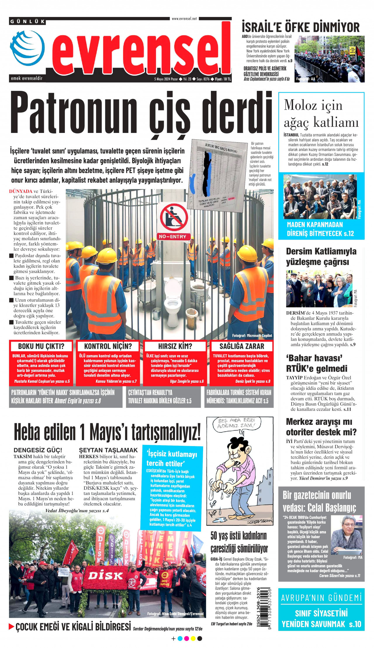 EVRENSEL gazetesinin 5 Mayıs 2024 tarihli birinci sayfası