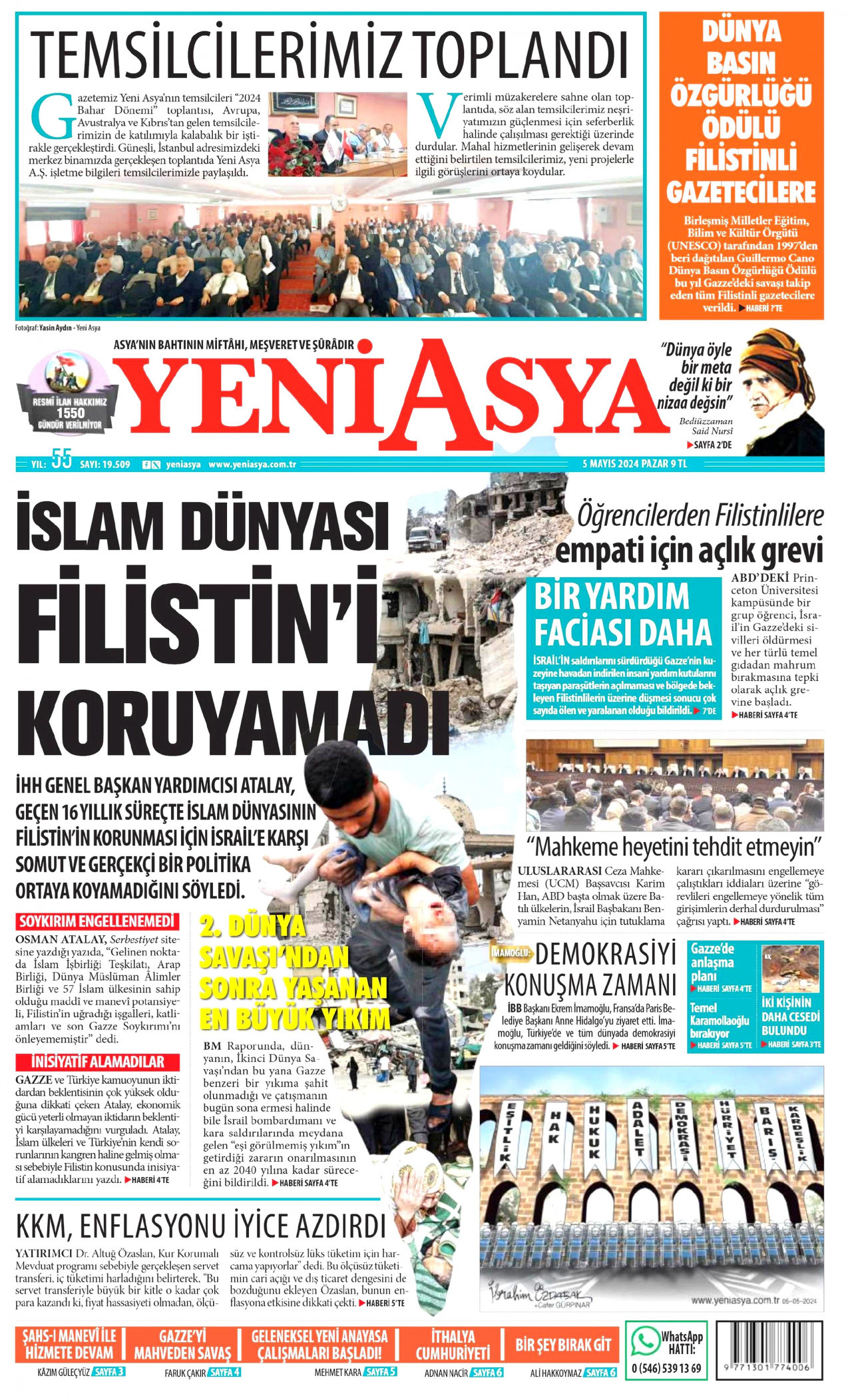 YENİ ASYA gazetesinin 5 Mayıs 2024 tarihli birinci sayfası