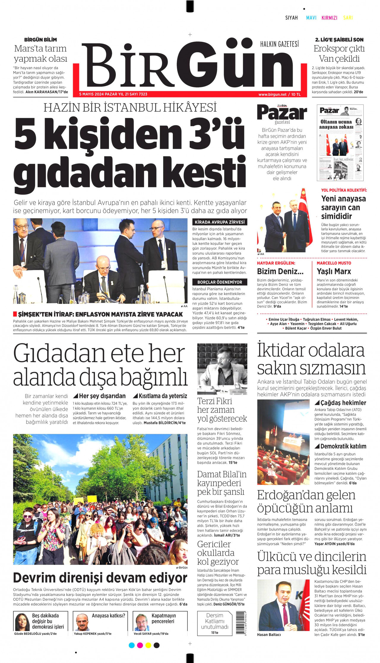 BİRGÜN gazetesinin 5 Mayıs 2024 tarihli birinci sayfası