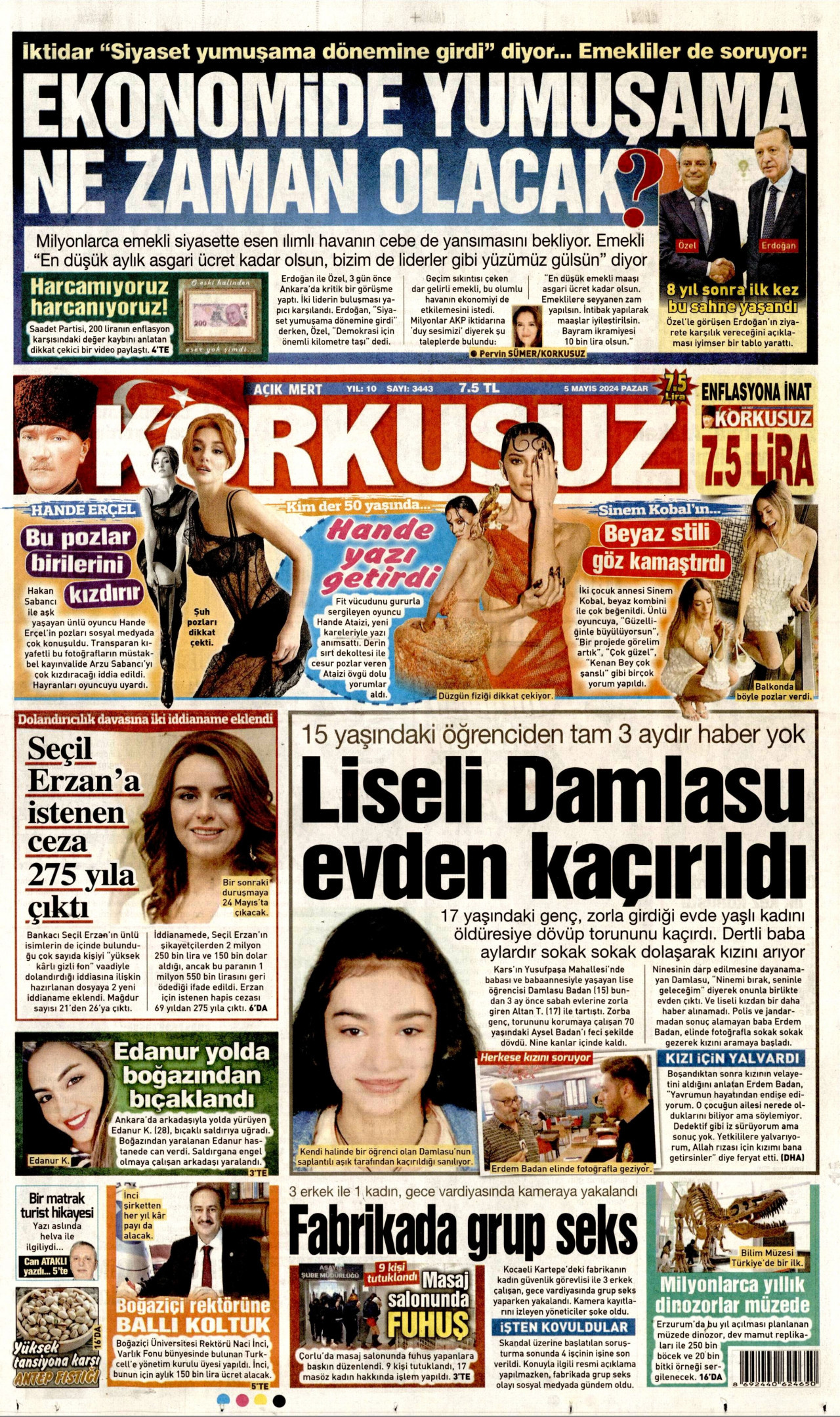 KORKUSUZ gazetesinin 5 Mayıs 2024 tarihli birinci sayfası