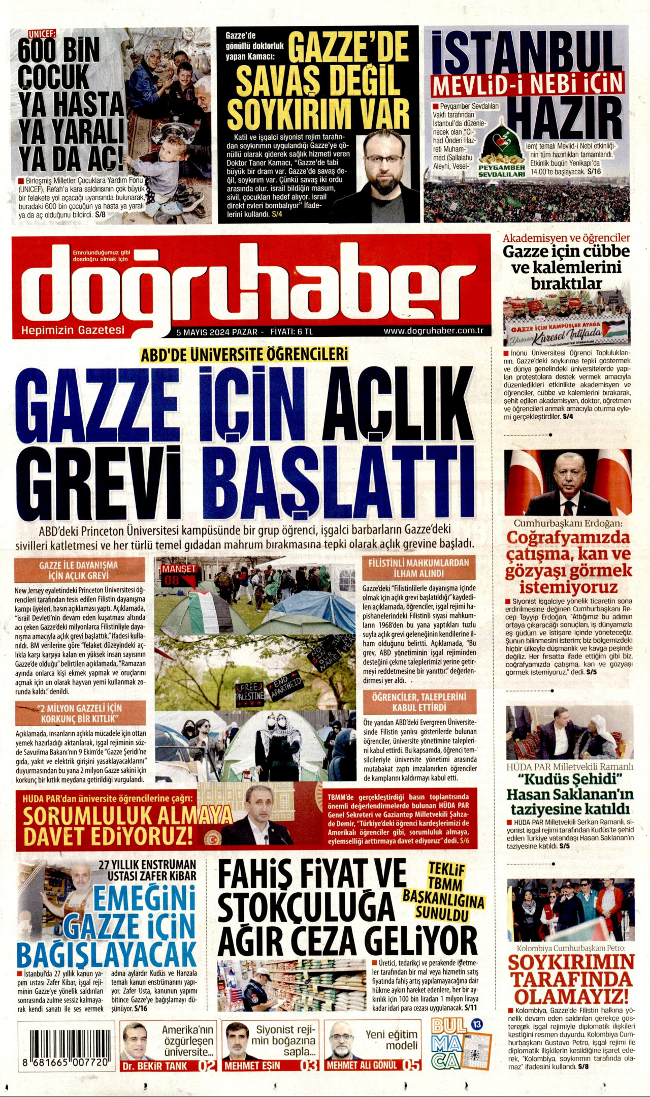 DOĞRU HABER gazetesinin 5 Mayıs 2024 tarihli birinci sayfası