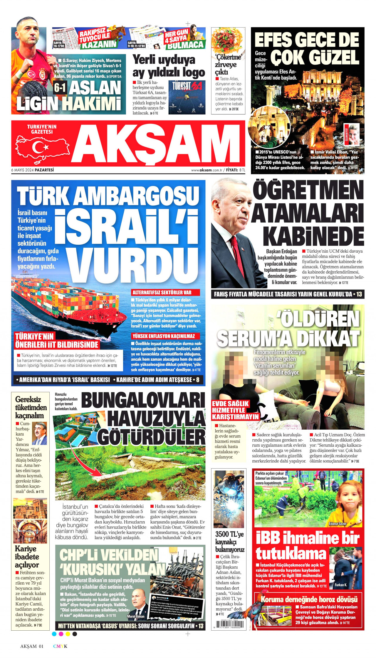 AKŞAM gazetesinin 6 Mayıs 2024 tarihli birinci sayfası