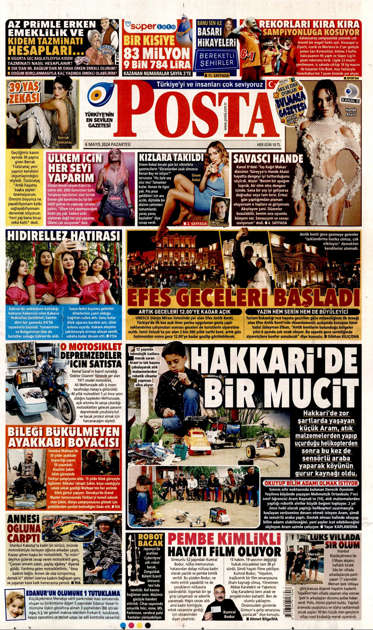 POSTA gazetesinin 6 Mayıs 2024 tarihli birinci sayfası