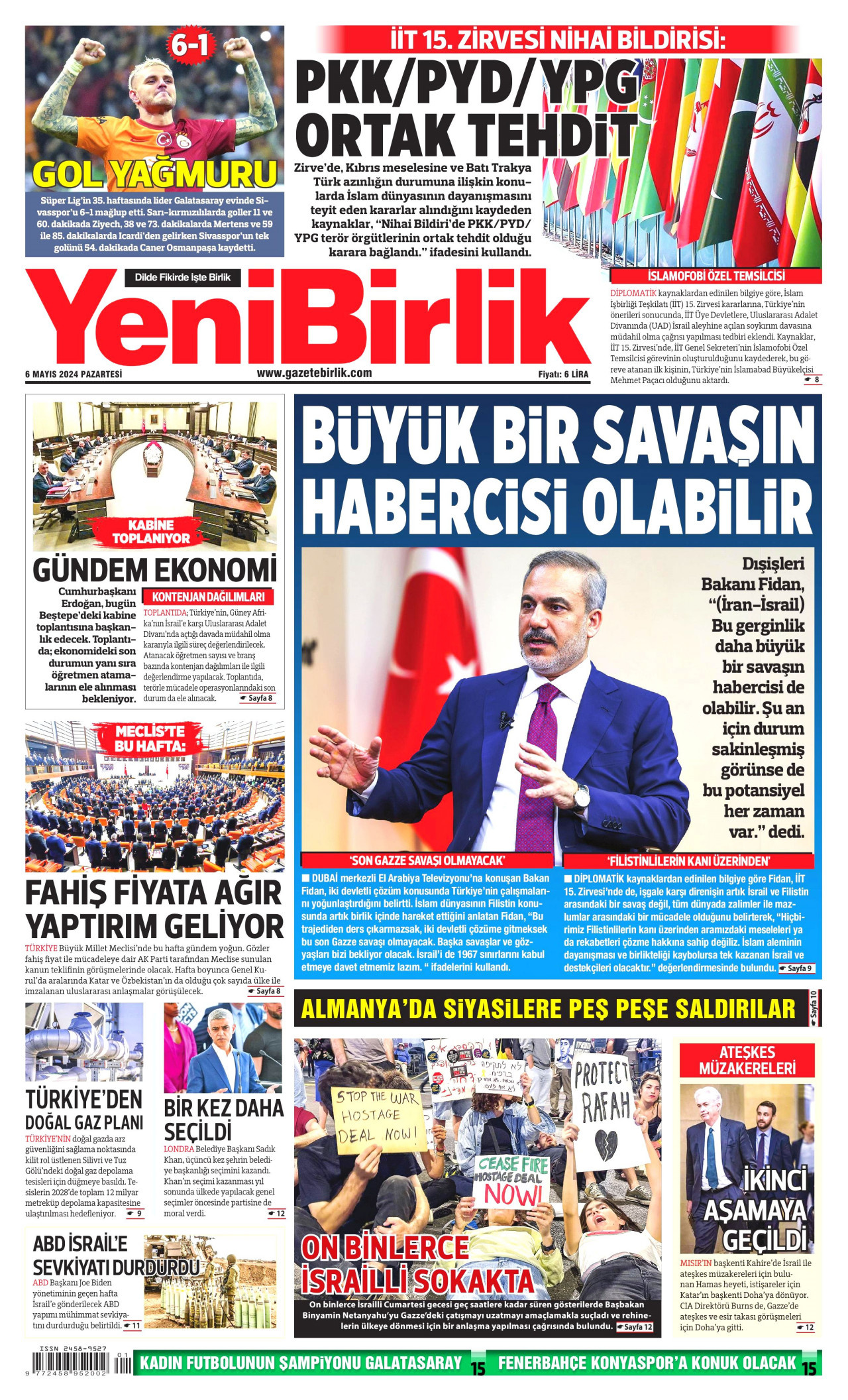 YENİBİRLİK gazetesinin 6 Mayıs 2024 tarihli birinci sayfası