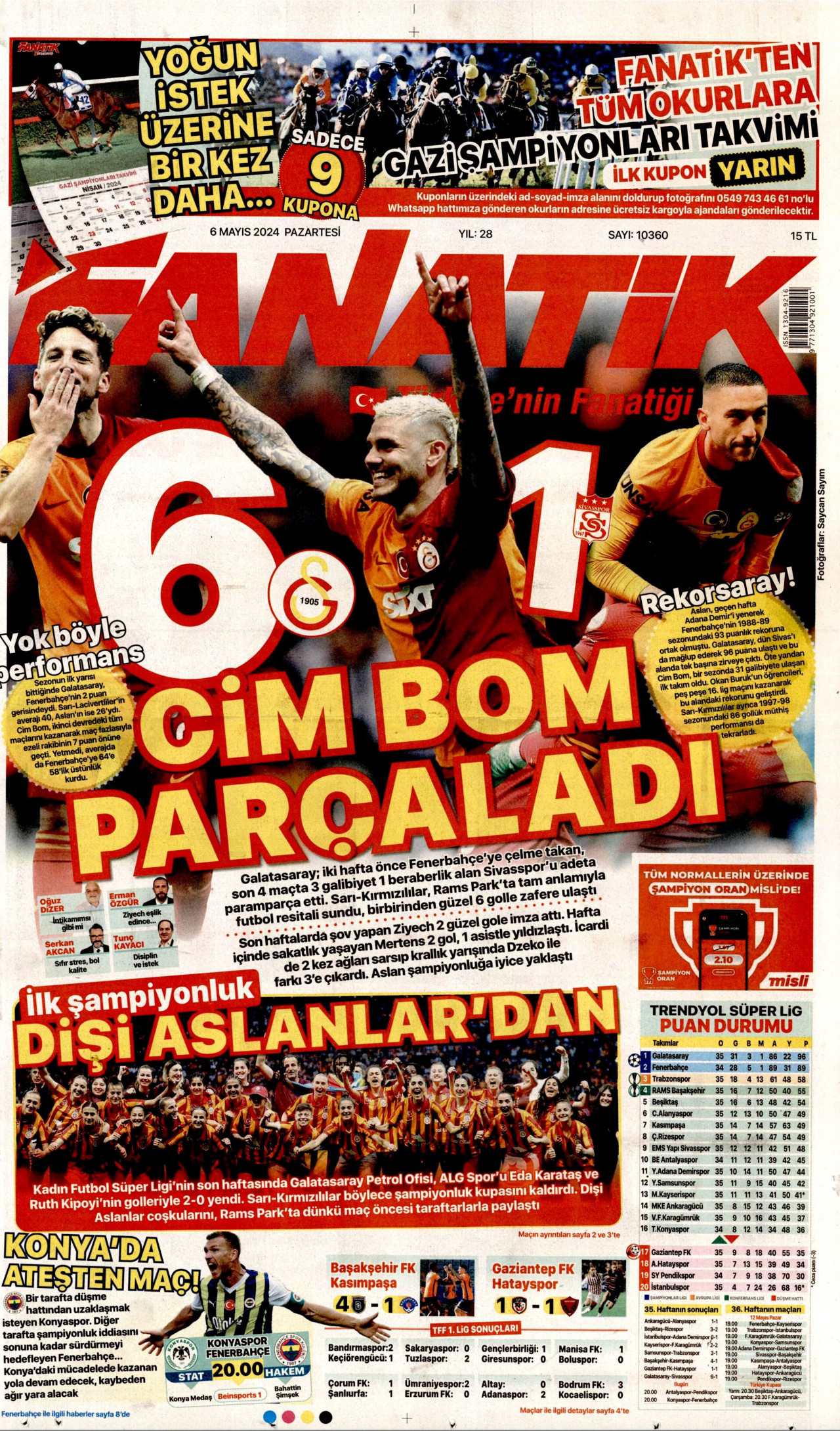 FANATİK gazetesinin 6 Mayıs 2024 tarihli birinci sayfası