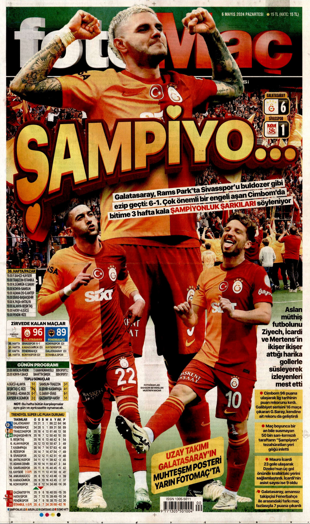 FOTOMAÇ gazetesinin 6 Mayıs 2024 tarihli birinci sayfası