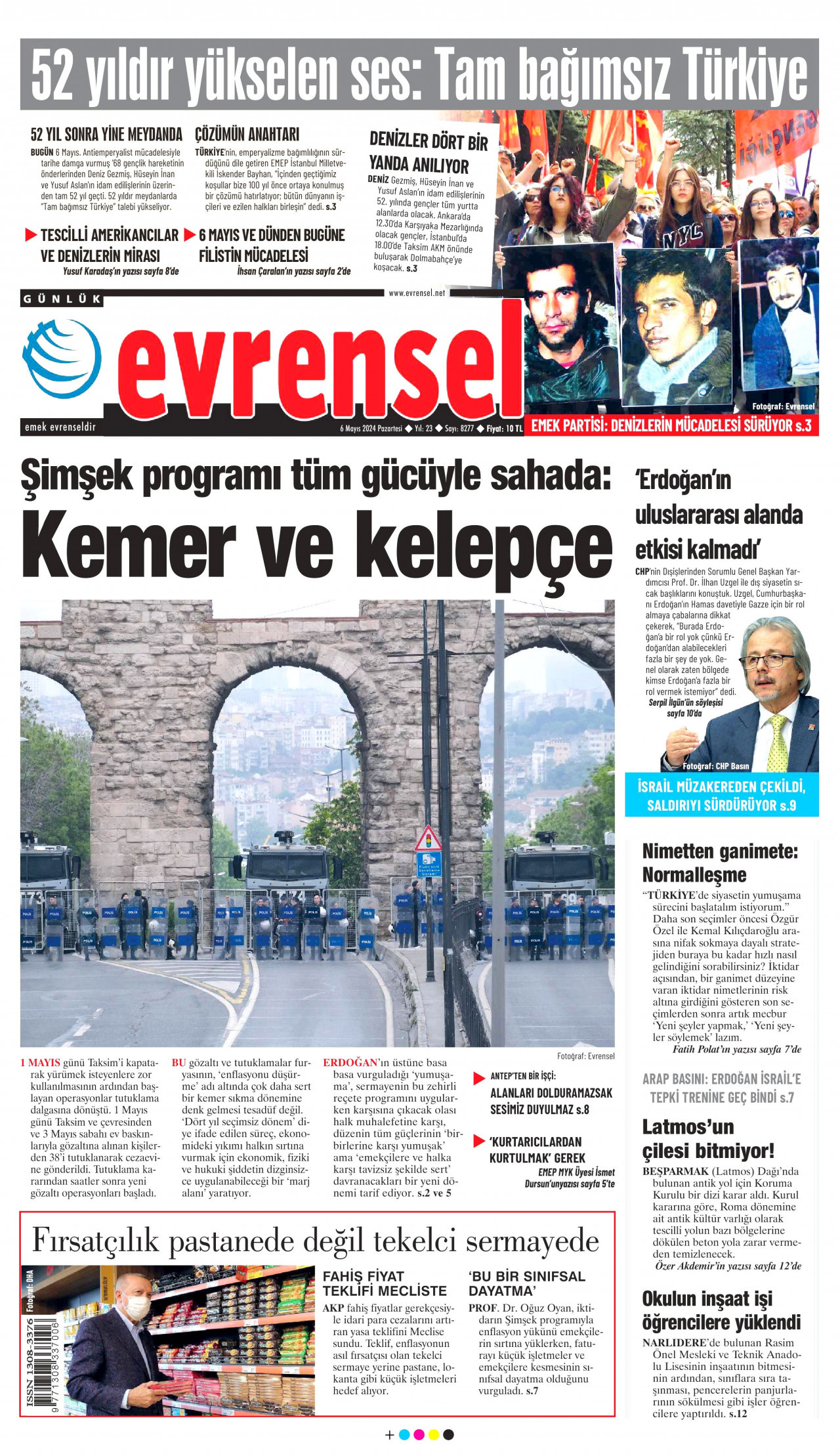 EVRENSEL gazetesinin 6 Mayıs 2024 tarihli birinci sayfası