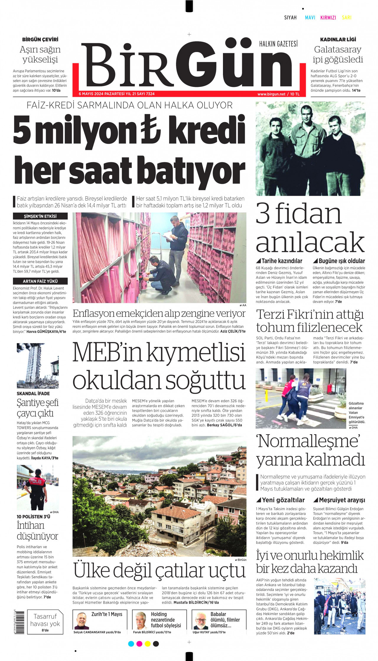 BİRGÜN gazetesinin 6 Mayıs 2024 tarihli birinci sayfası
