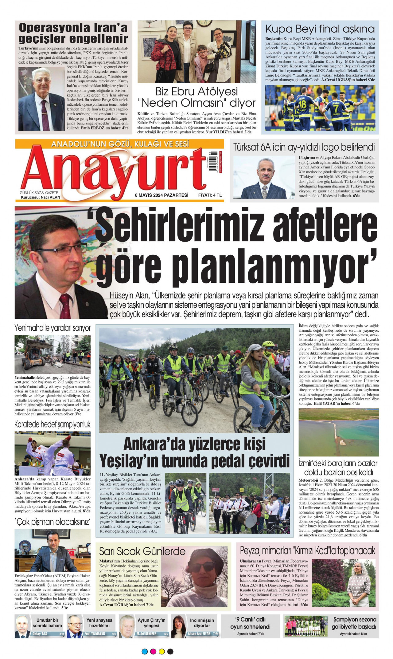 ANAYURT gazetesinin 6 Mayıs 2024 tarihli birinci sayfası
