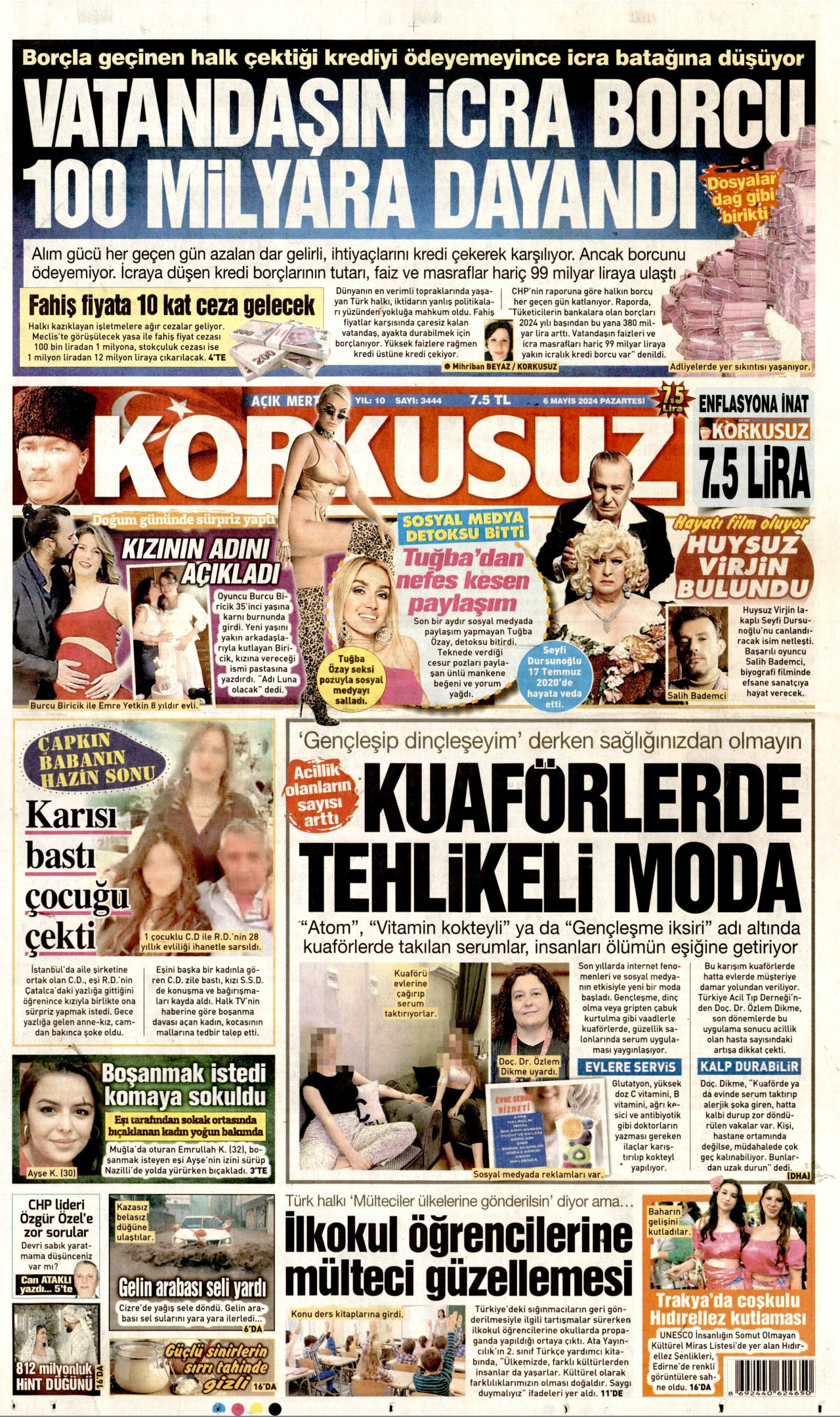 KORKUSUZ gazetesinin 6 Mayıs 2024 tarihli birinci sayfası