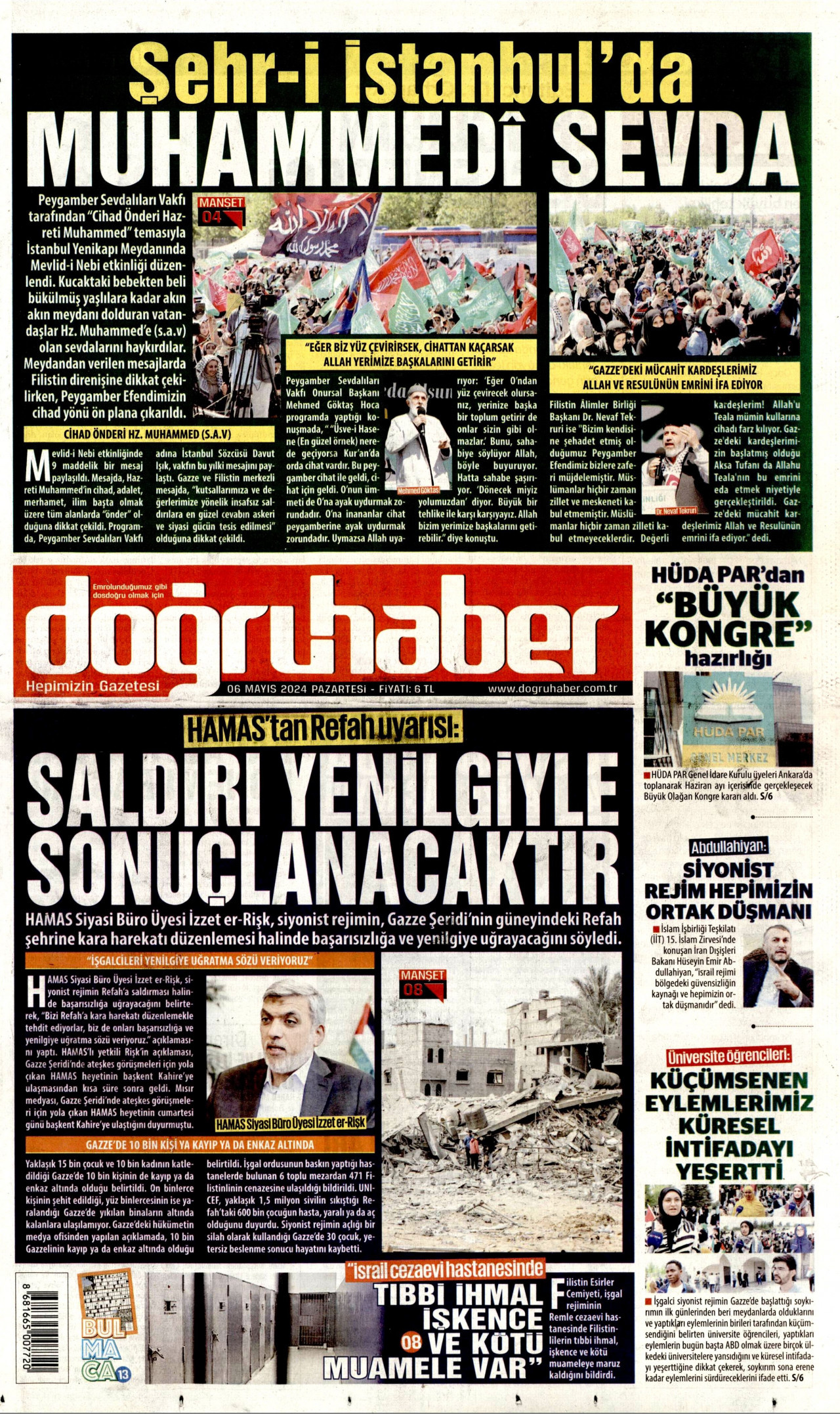 DOĞRU HABER gazetesinin 6 Mayıs 2024 tarihli birinci sayfası