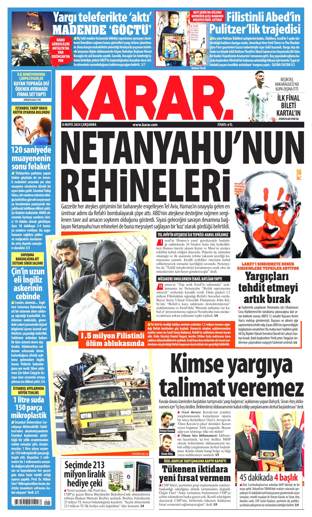 KARAR gazetesinin 8 Mayıs 2024 tarihli birinci sayfası