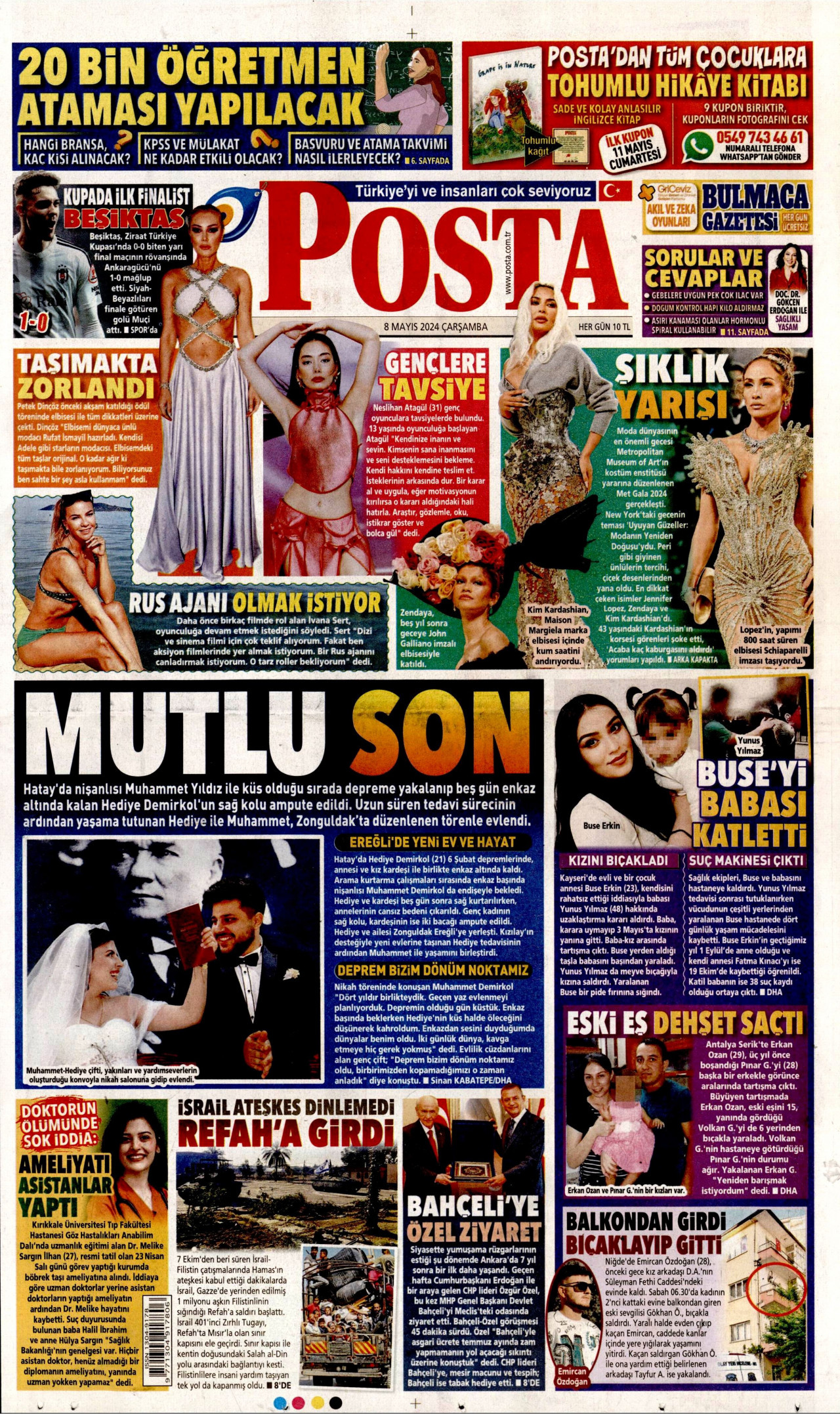 POSTA gazetesinin 8 Mayıs 2024 tarihli birinci sayfası
