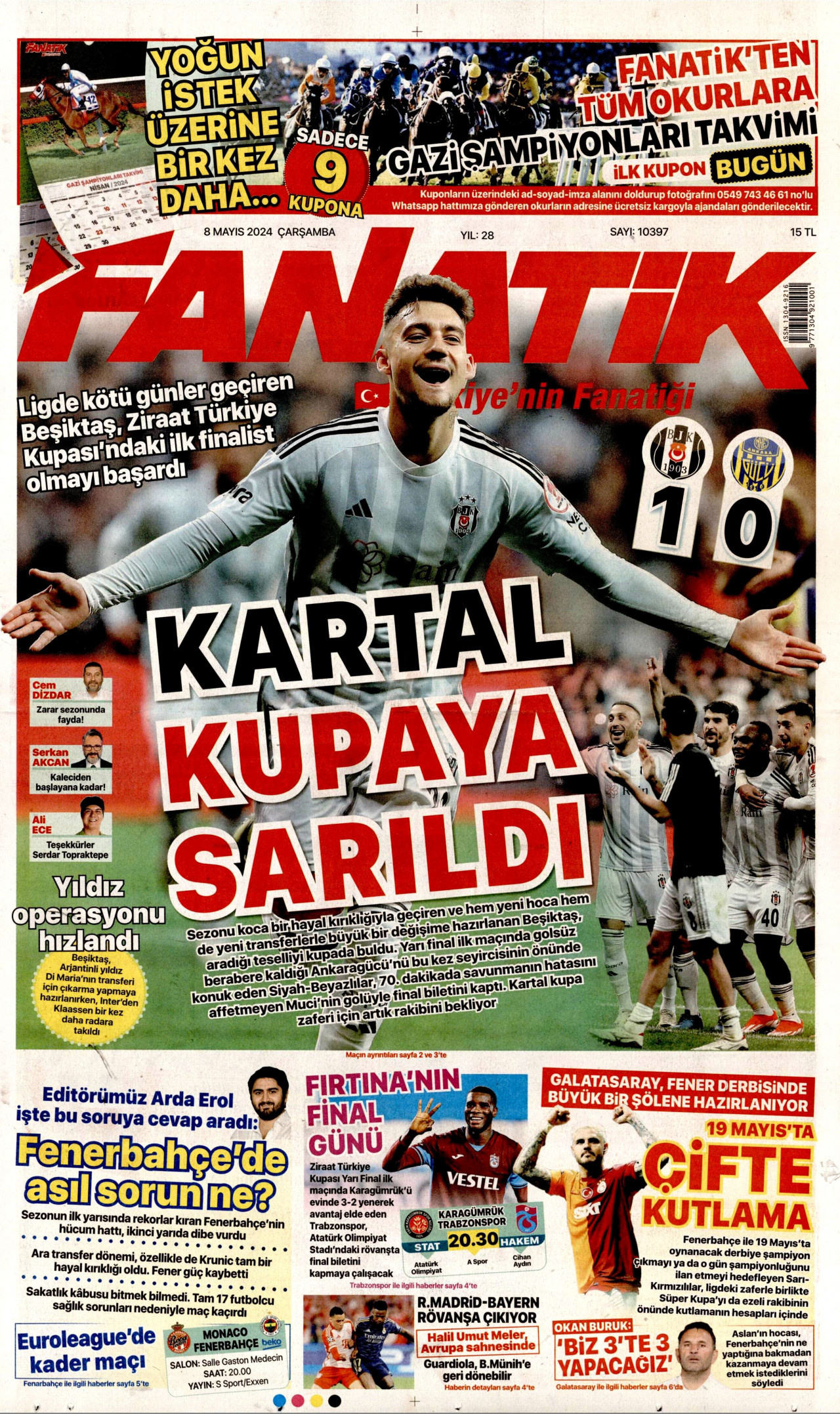 FANATİK gazetesinin 8 Mayıs 2024 tarihli birinci sayfası