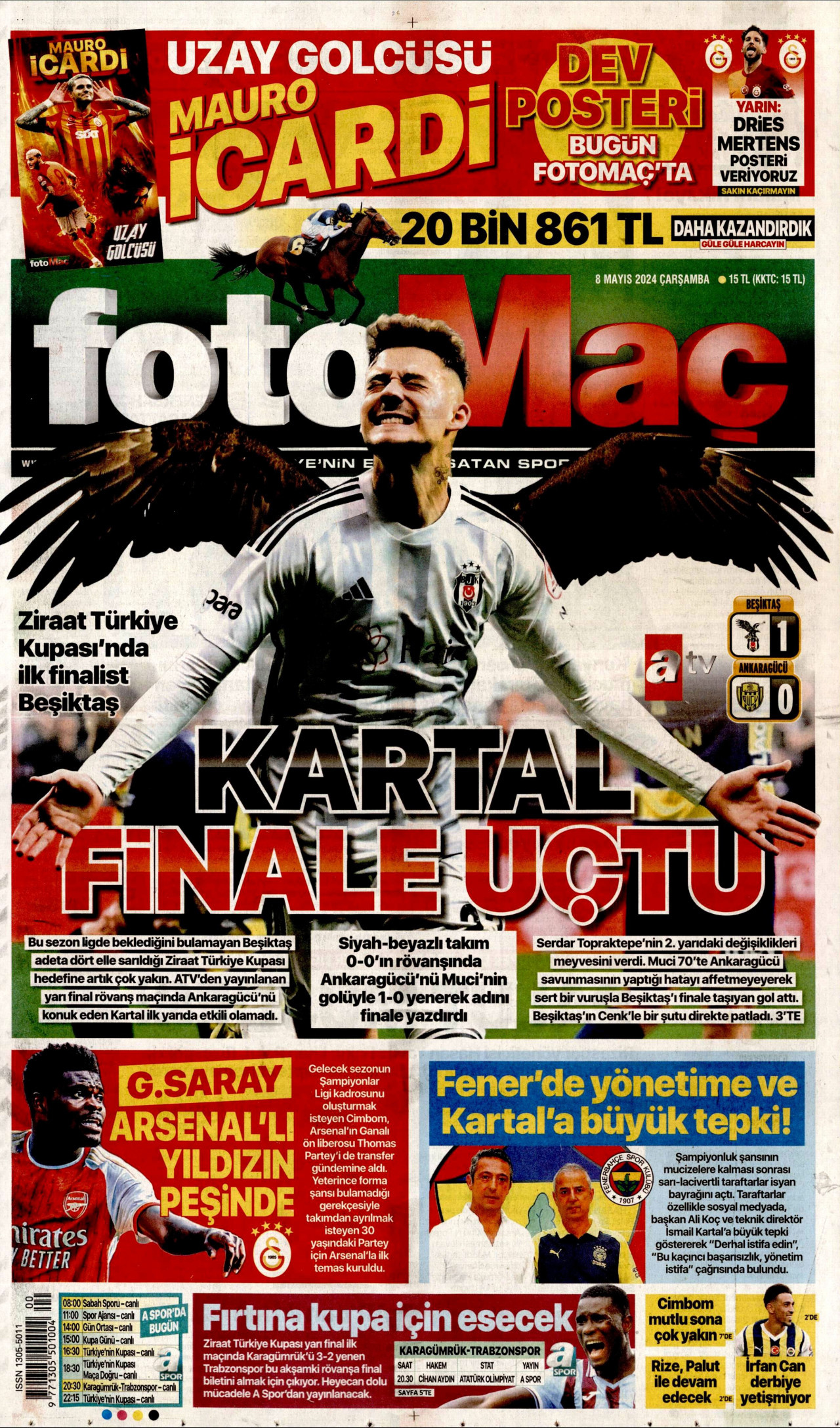 FOTOMAÇ gazetesinin 8 Mayıs 2024 tarihli birinci sayfası