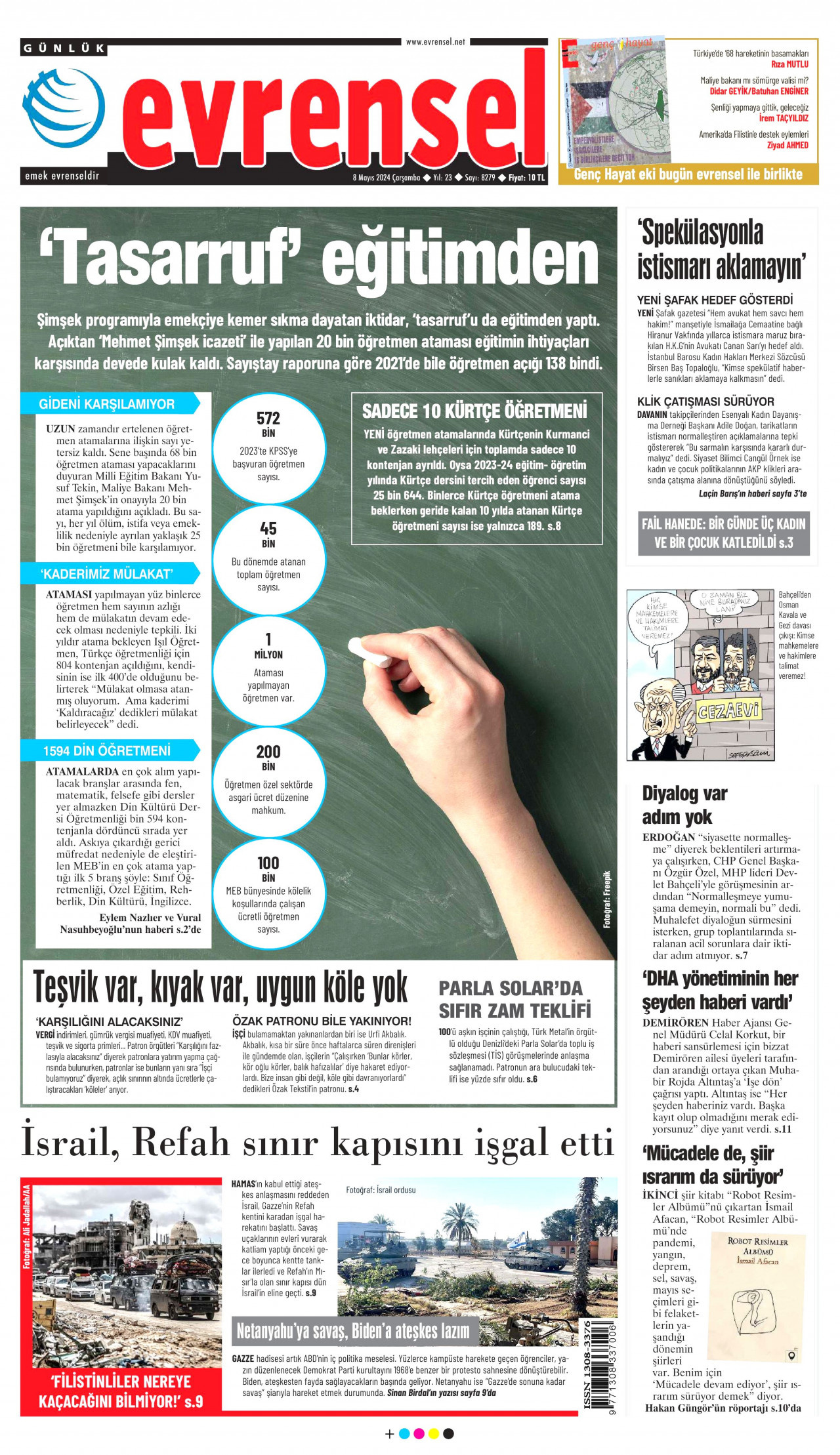 EVRENSEL gazetesinin 8 Mayıs 2024 tarihli birinci sayfası