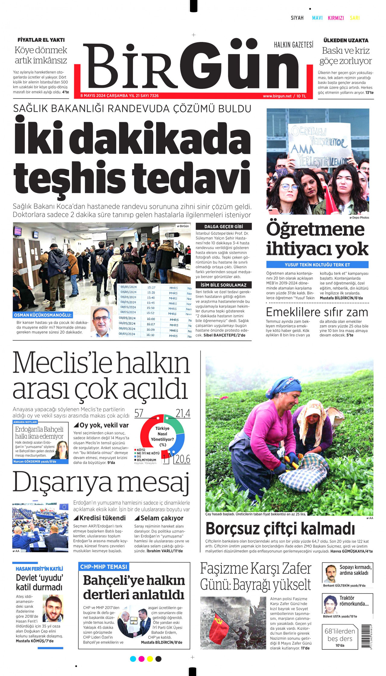 BİRGÜN gazetesinin 8 Mayıs 2024 tarihli birinci sayfası