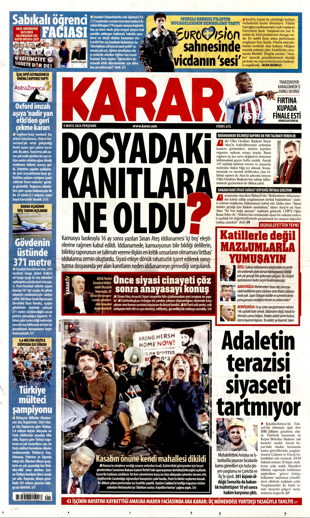 KARAR gazetesinin 9 Mayıs 2024 tarihli birinci sayfası
