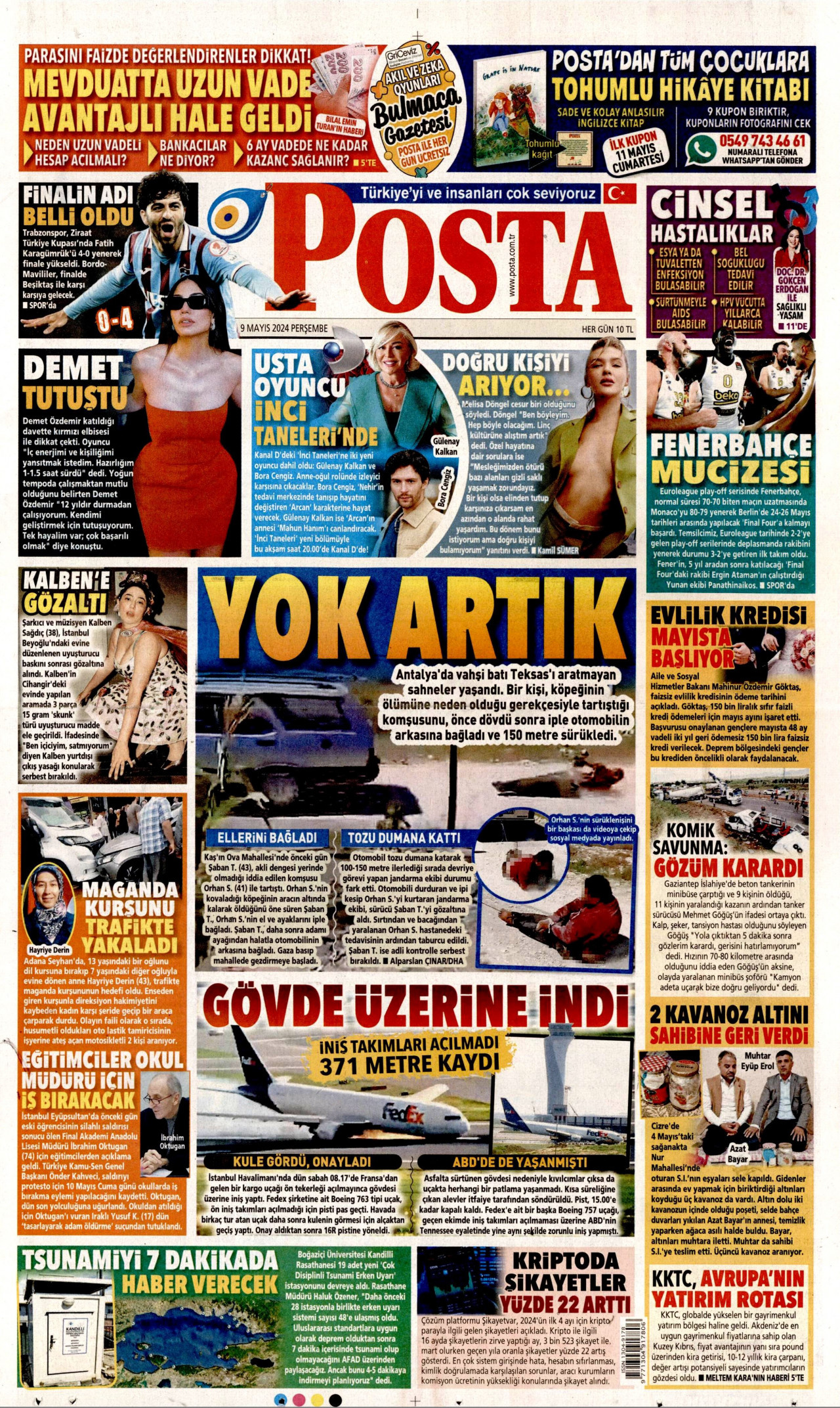 POSTA gazetesinin 9 Mayıs 2024 tarihli birinci sayfası