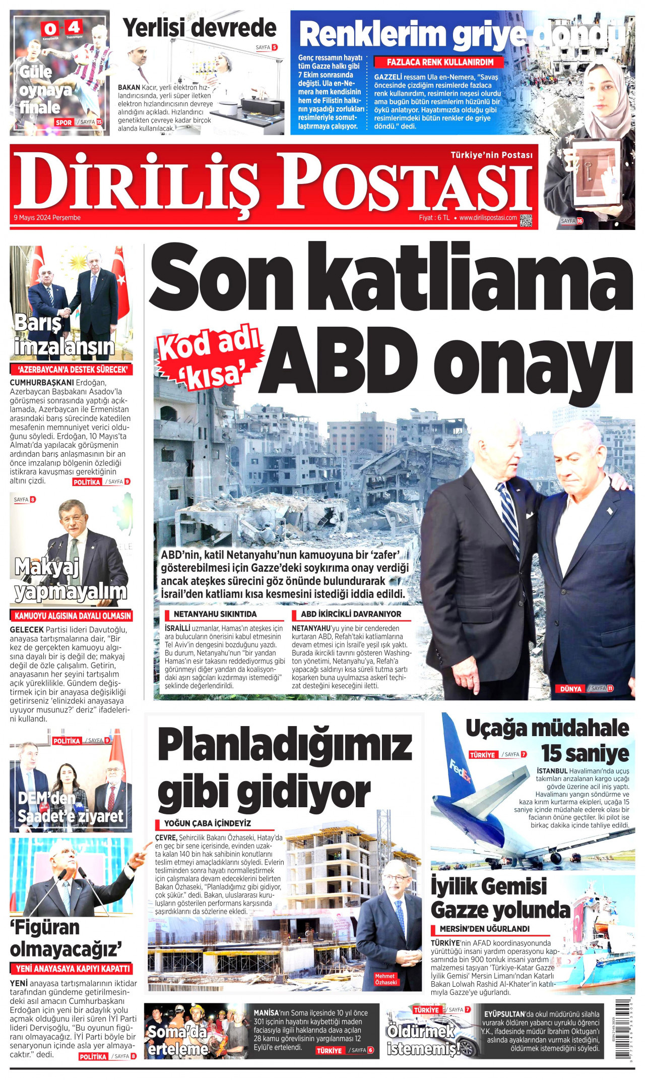 DİRİLİŞ POSTASI gazetesinin 9 Mayıs 2024 tarihli birinci sayfası